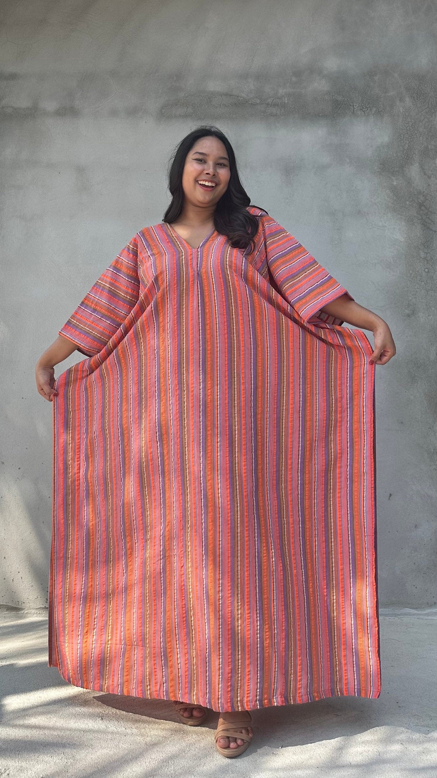 Ella Plus Size Cotton Kaftan with Rose Stripes