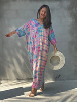 Olivia Bubblegum and Rainbow Tie Dye Kaftan front view