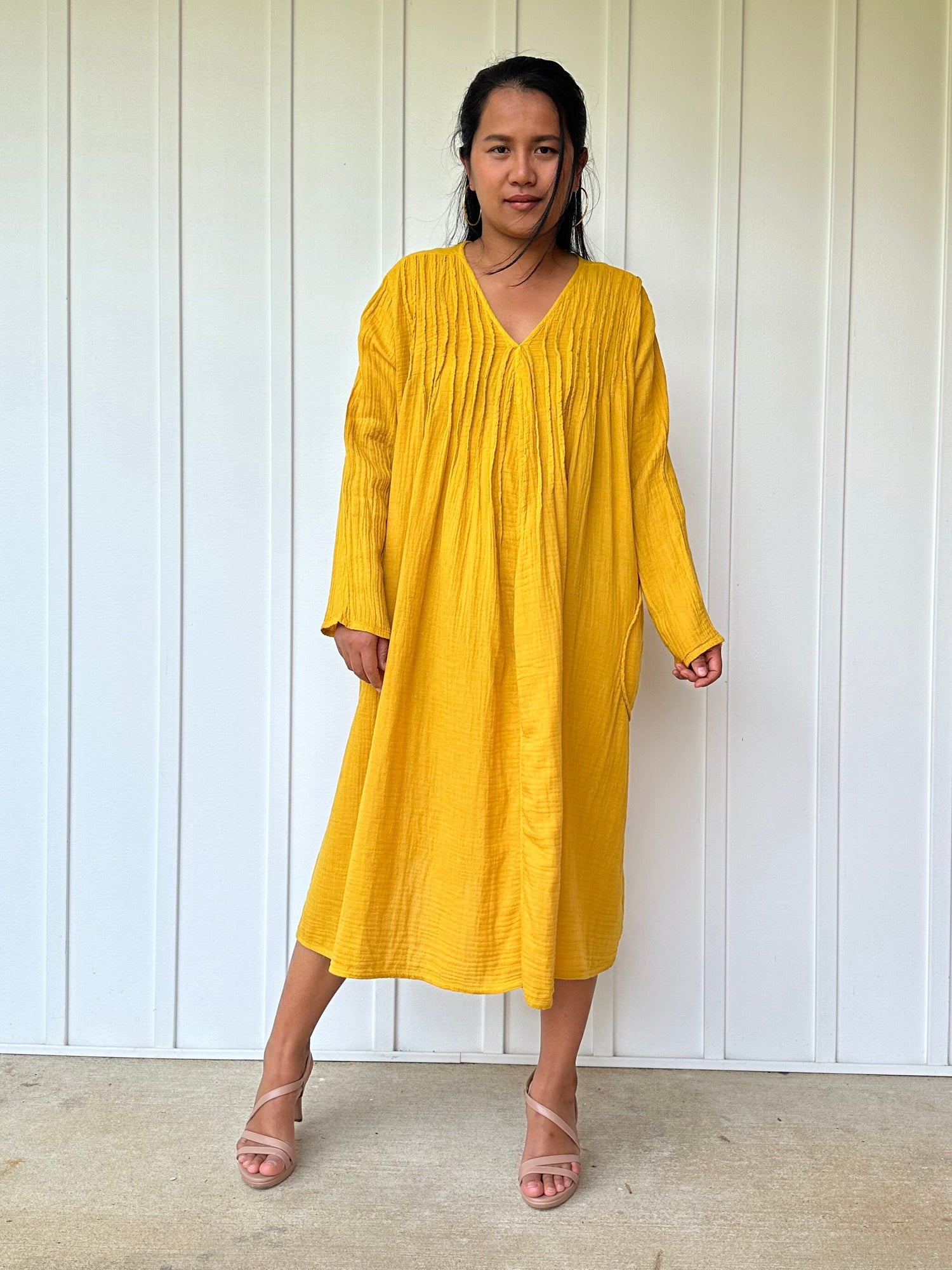 Bree Double Gauze Cotton Dress in Turmeric