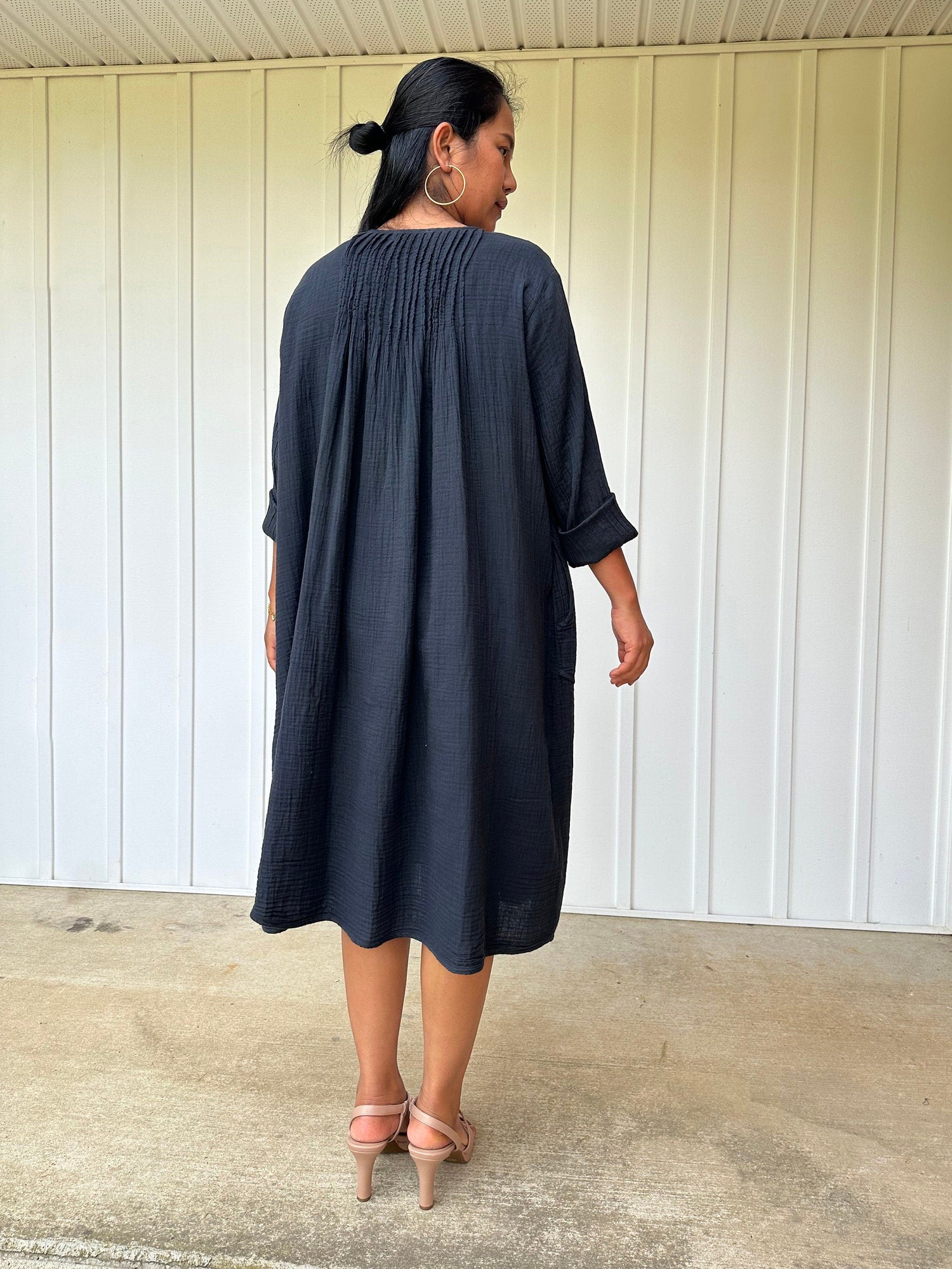 Bree Double Gauze Cotton Dress in Black