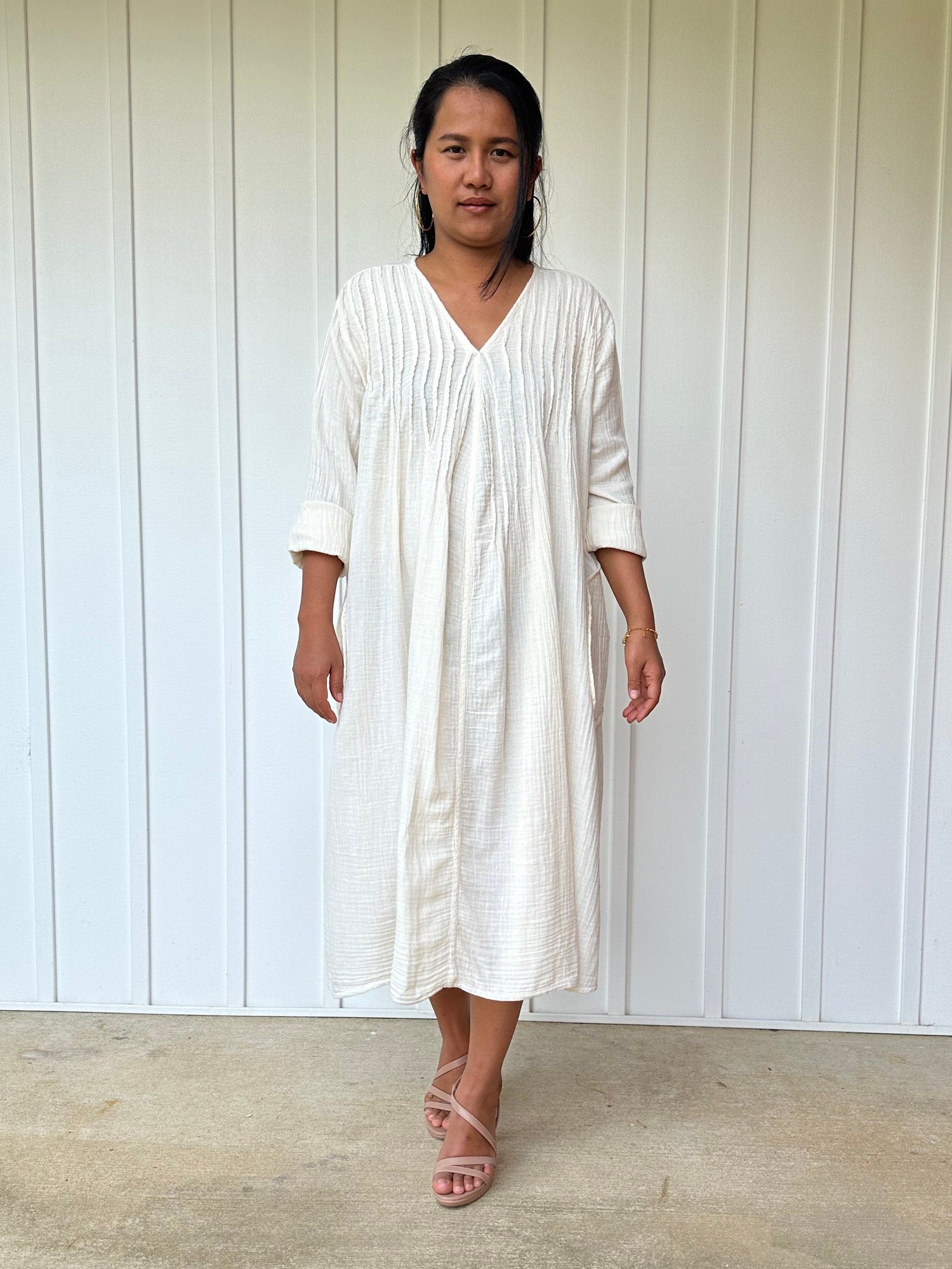Bree Double Gauze Cotton Dress in White