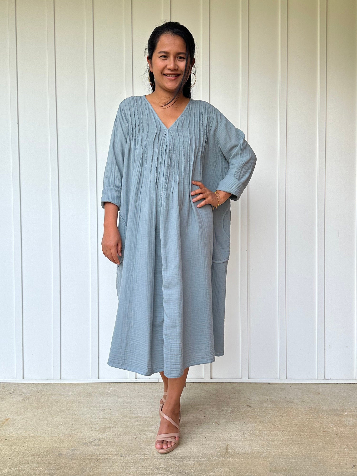 Bree Double Gauze Cotton Dress in Sage
