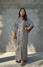 Mala Handworks Luna Lattice Kaftan in Black and Gray