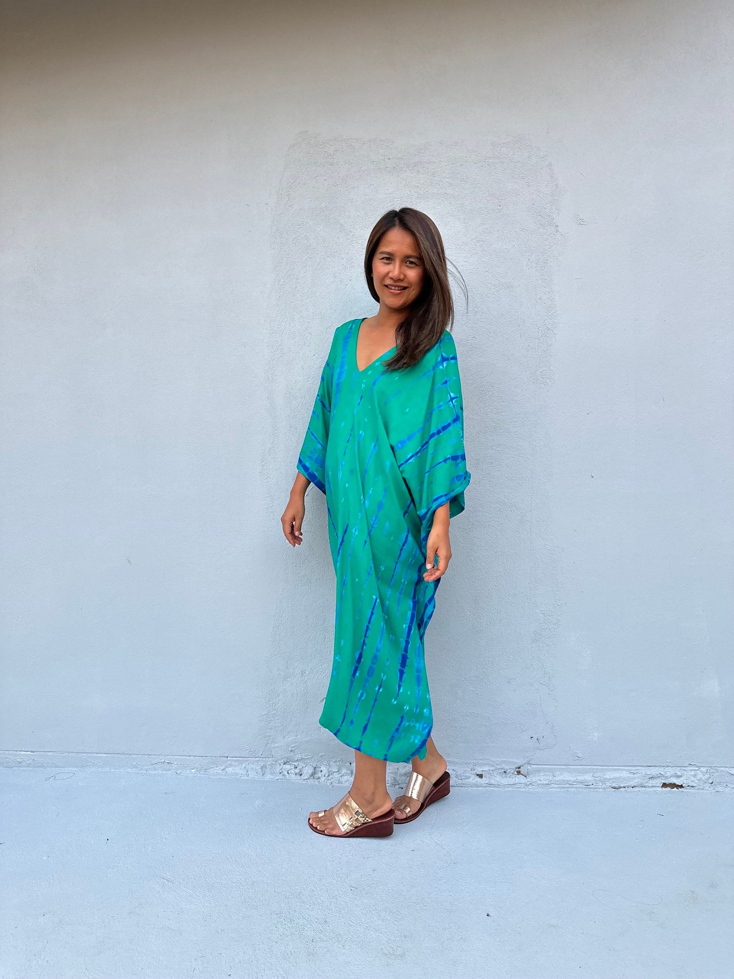 Fiona Kaftan in Green & Teal Tie Dye