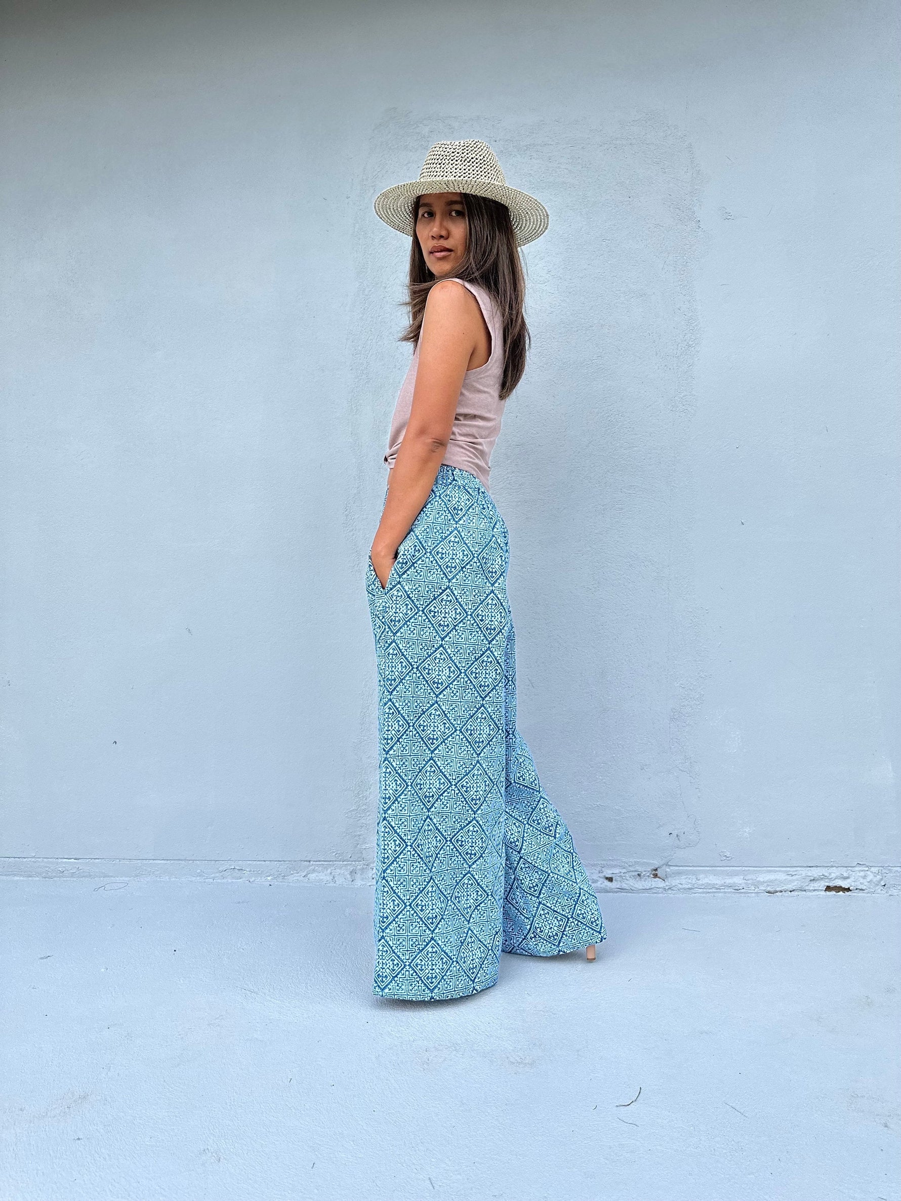 Tala Blue Geometric Pants front view