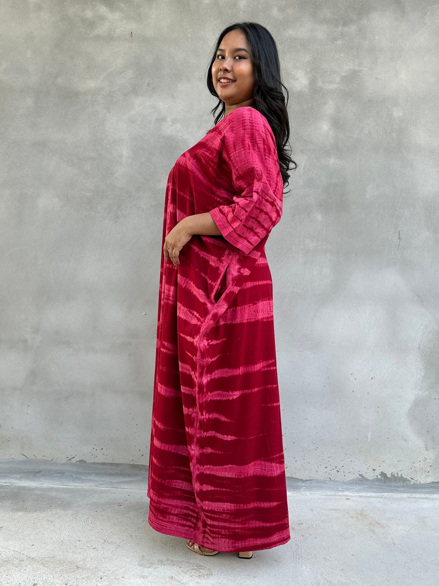 Olivia Cotton Kaftan in Cherry Tie Dye