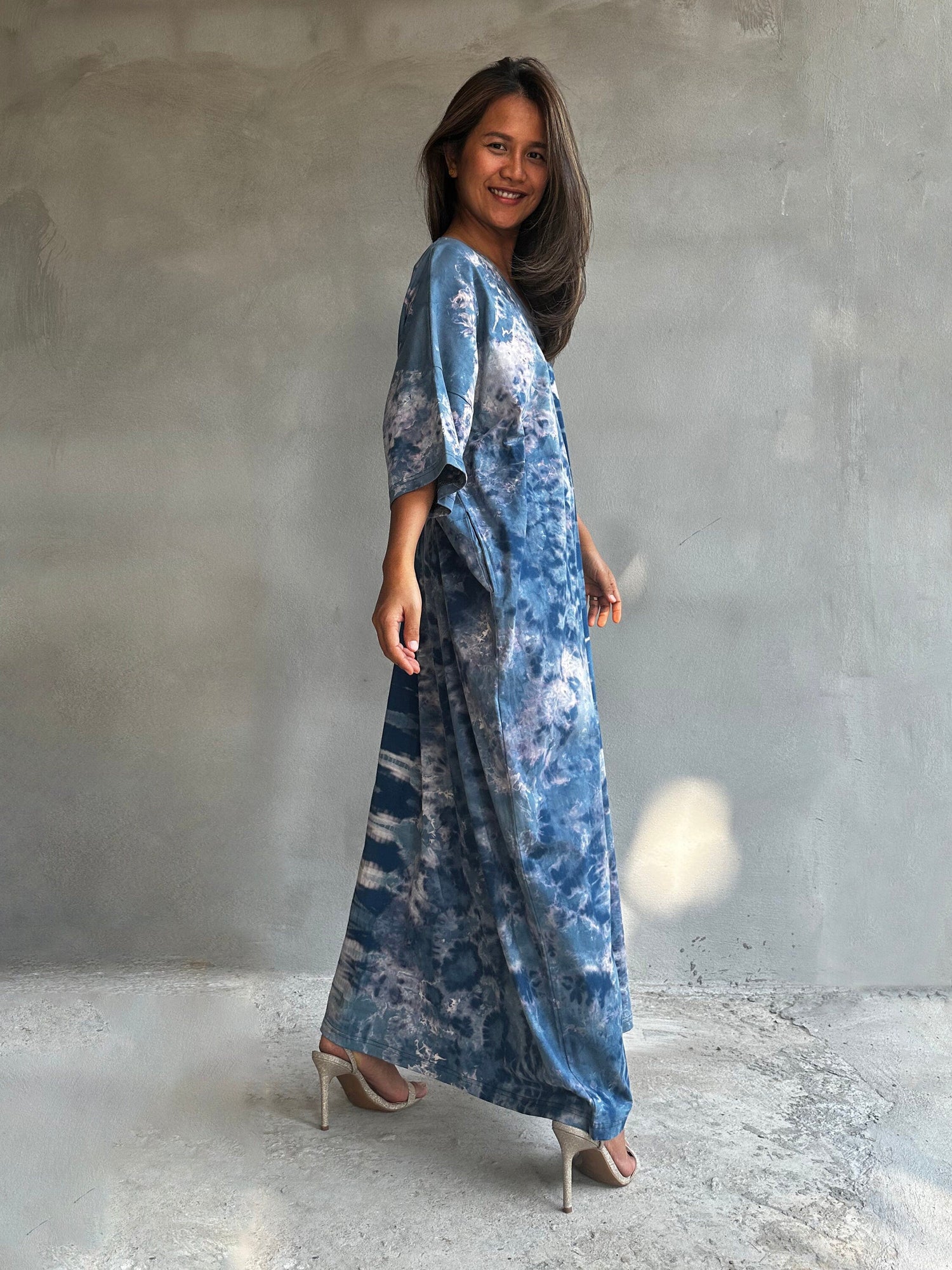 Olivia Cotton Kaftan in Azure Tie Dye