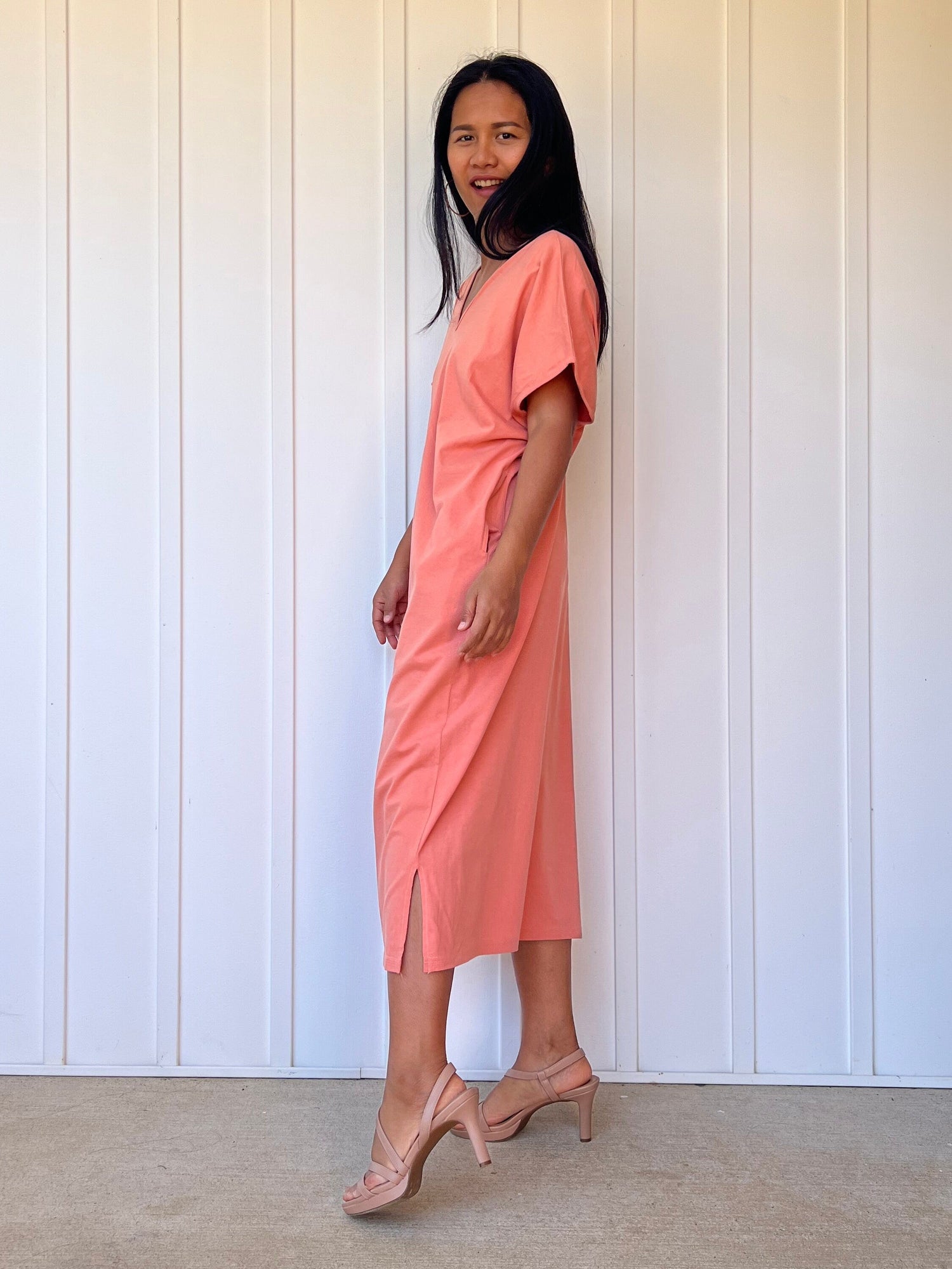 Alisa Petite Cotton Kaftan in Salmon