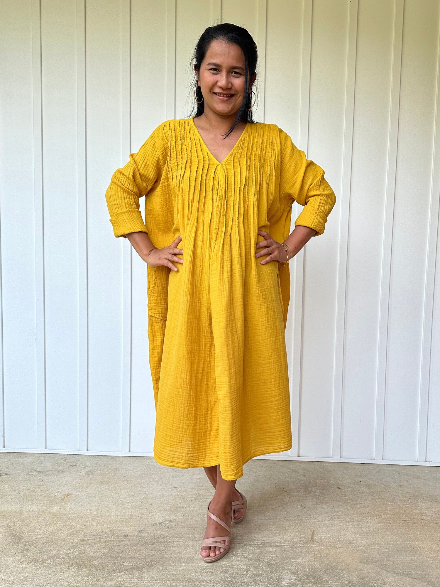 Bree Double Gauze Cotton Dress in Turmeric