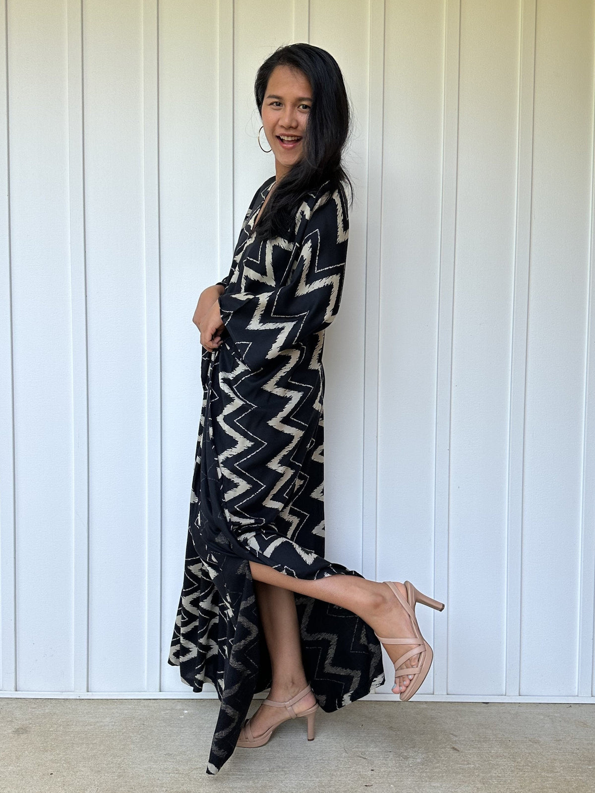 Mala Handworks Luna Chevron Kaftan in Black