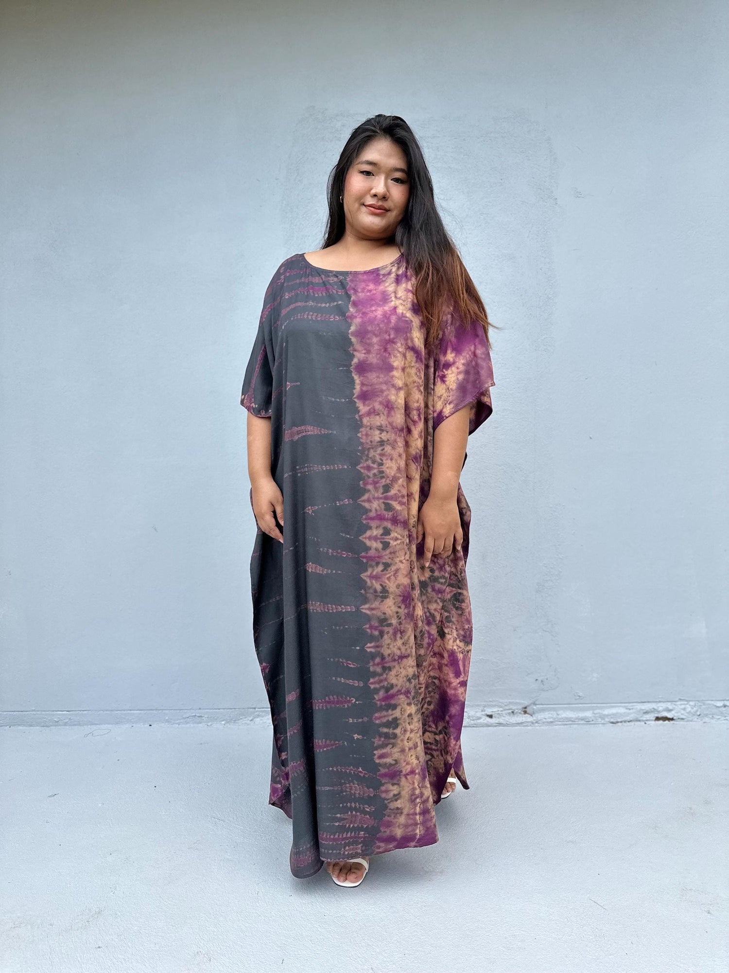 Mia Kaftan in Gray & Purple Tie Dye