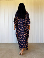 Mala Handworks Luna Polka Dot Kaftan in Navy and Pink