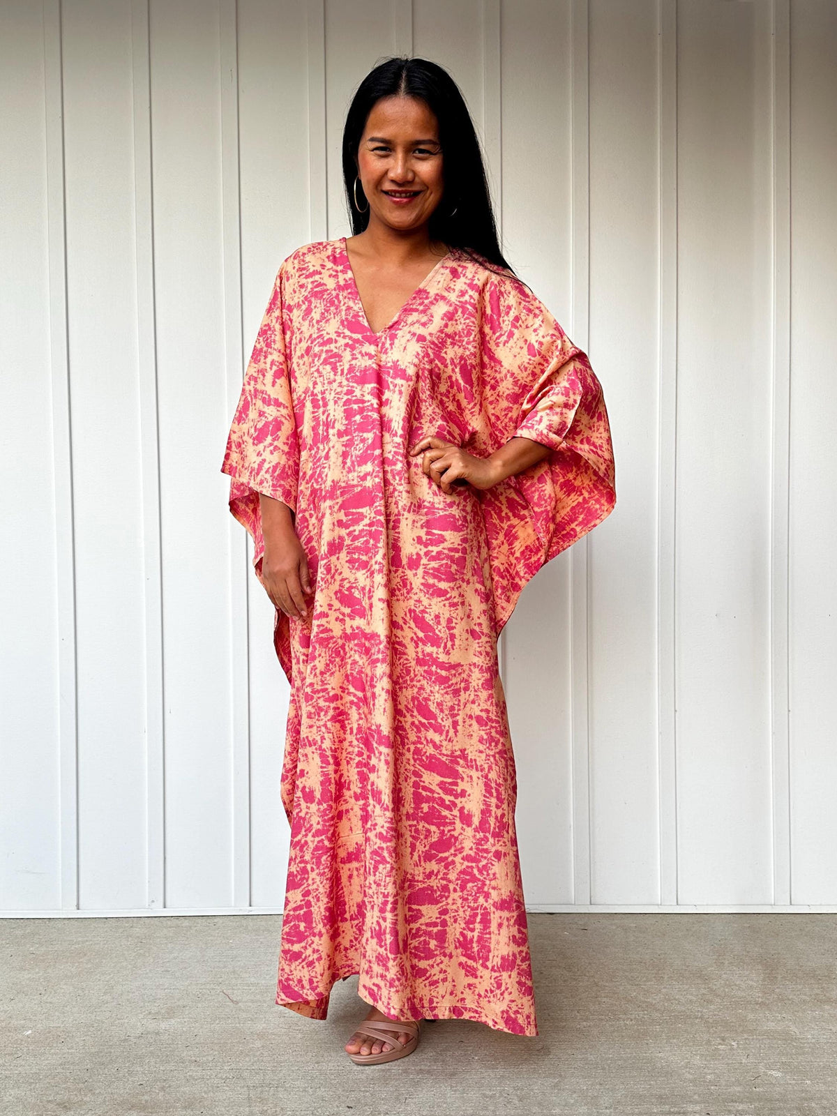 Mala Handworks Luna Splatter Kaftan in Pink and Peach