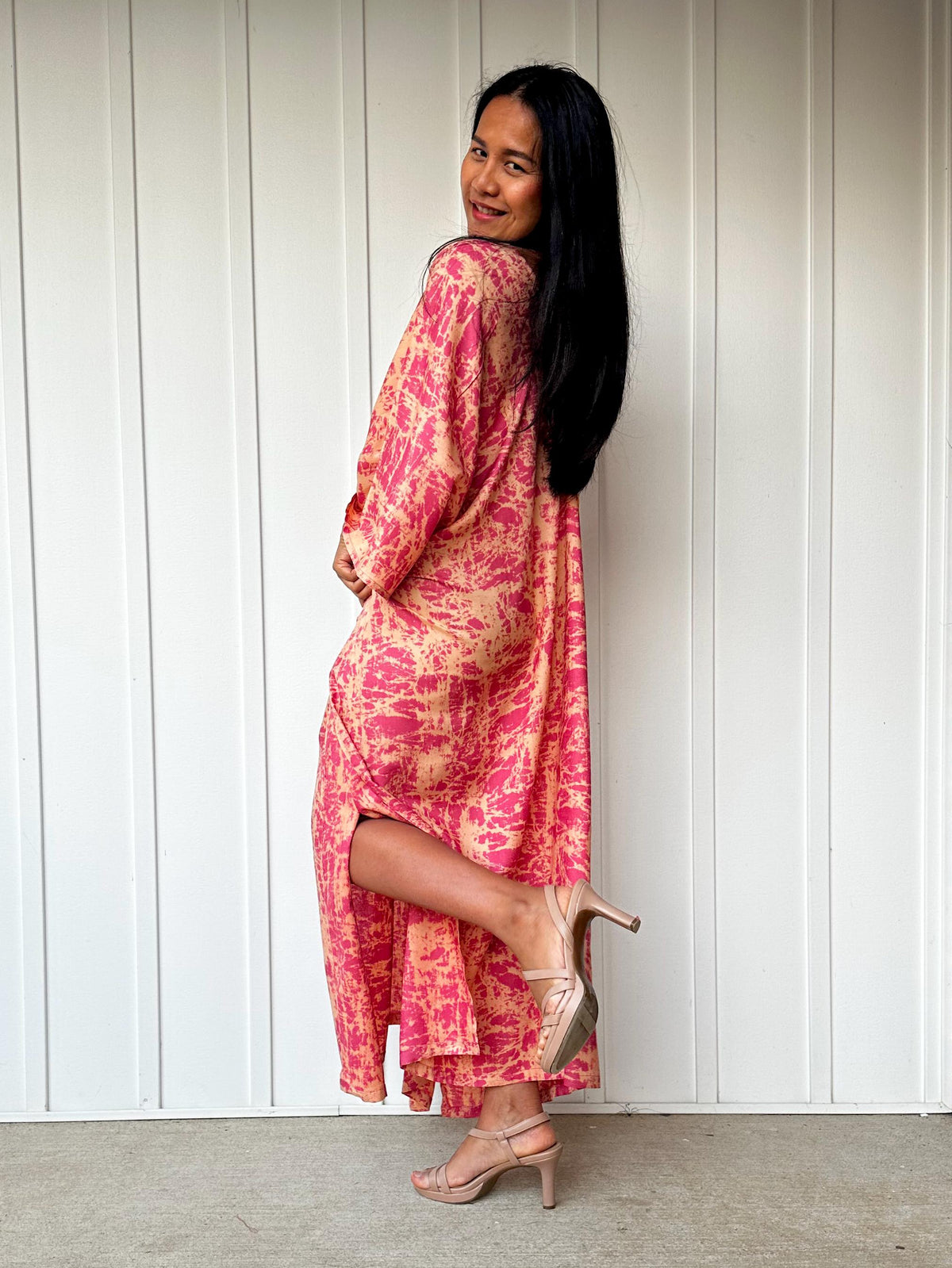 Mala Handworks Luna Splatter Kaftan in Pink and Peach