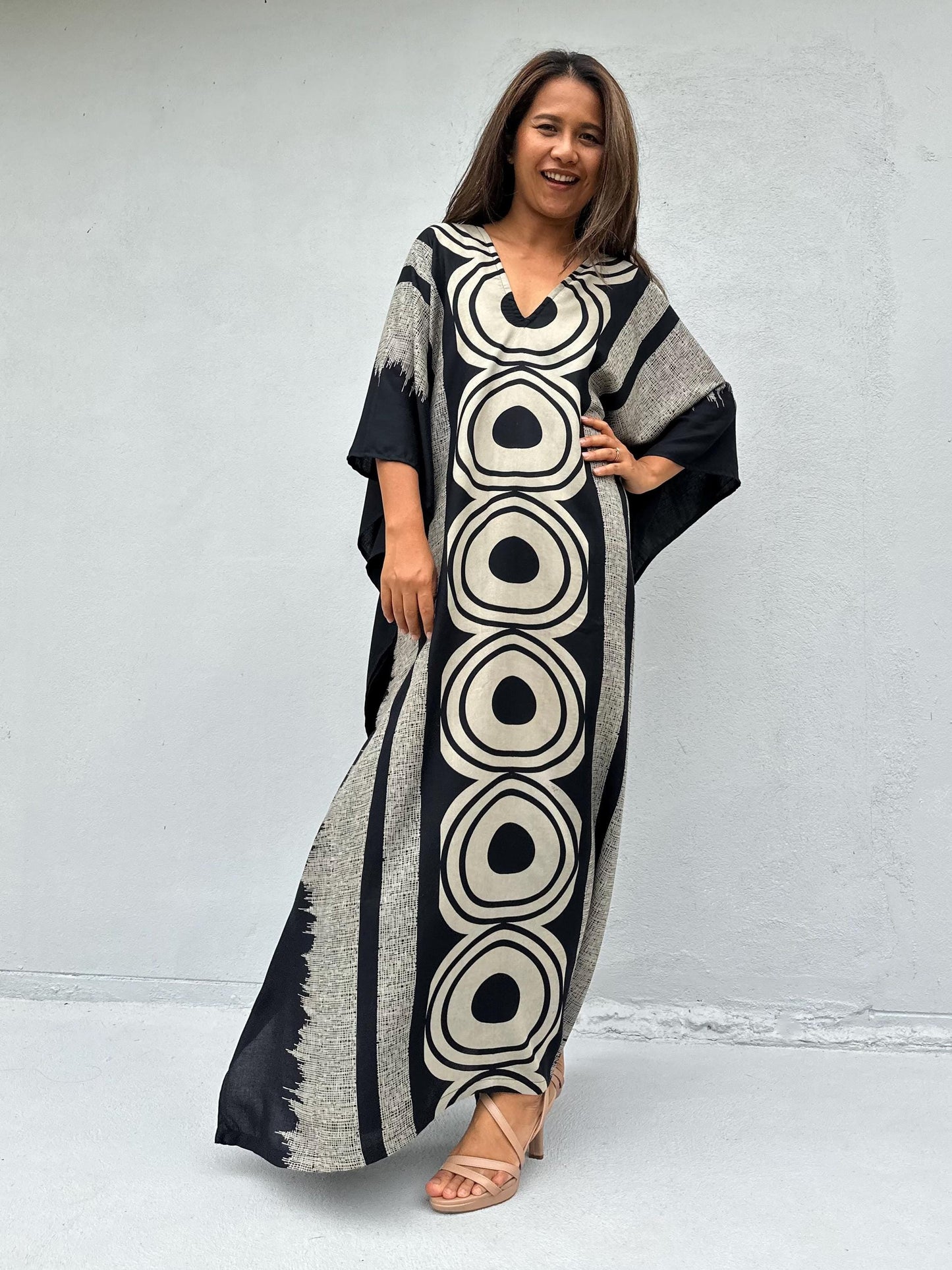 Luna Echoeye Handmade Kaftan in Black & White Tribal Pattern