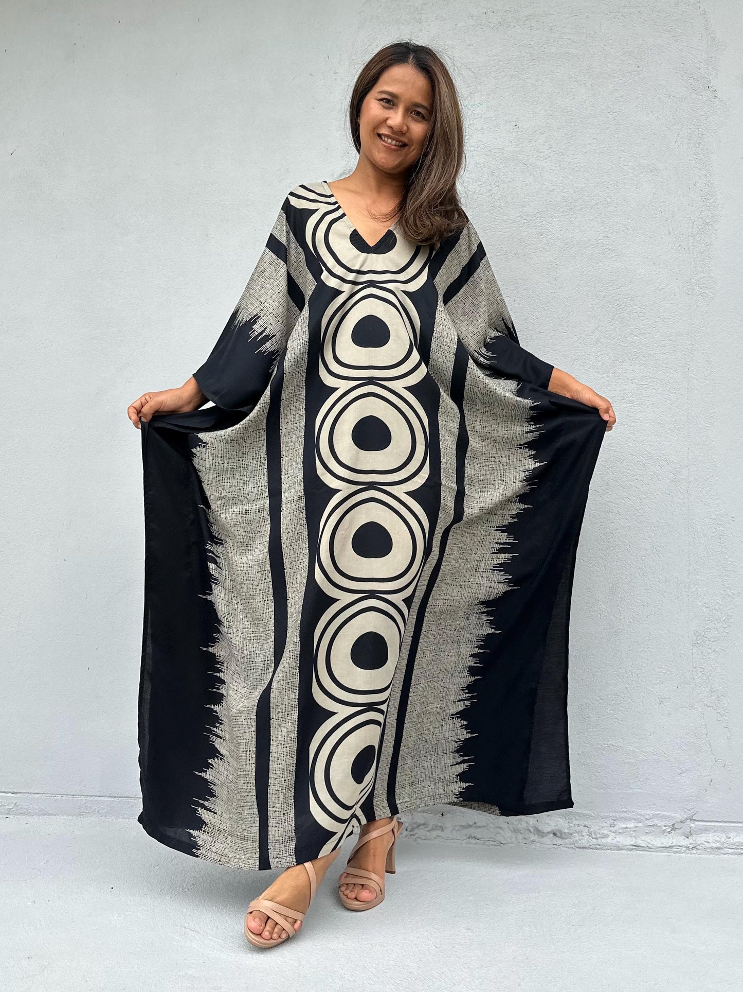 Luna Echoeye Handmade Kaftan in Black & White Tribal Pattern