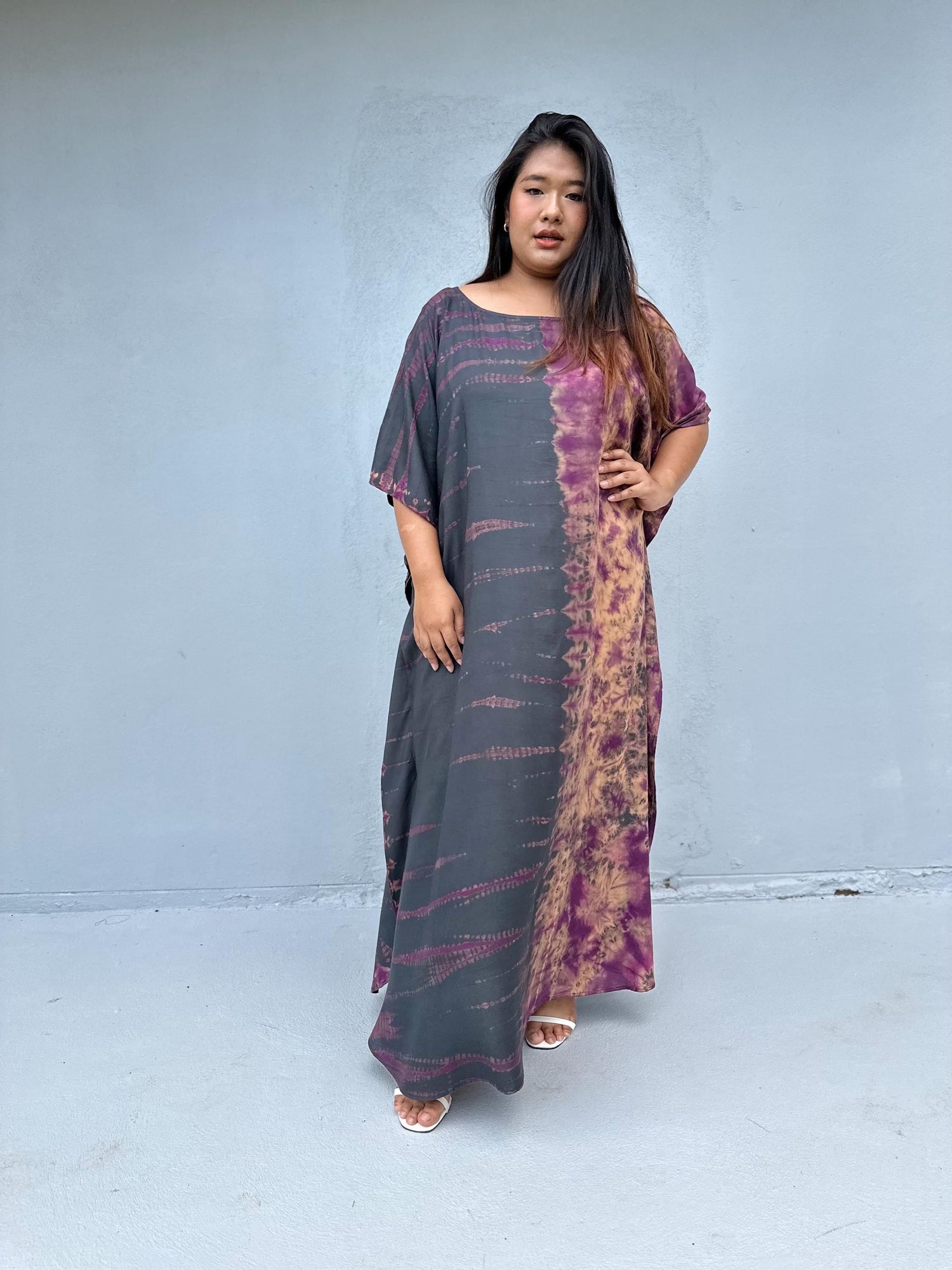 Mia Kaftan in Gray & Purple Tie Dye