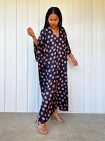 Mala Handworks Luna Polka Dot Kaftan in Navy and Pink
