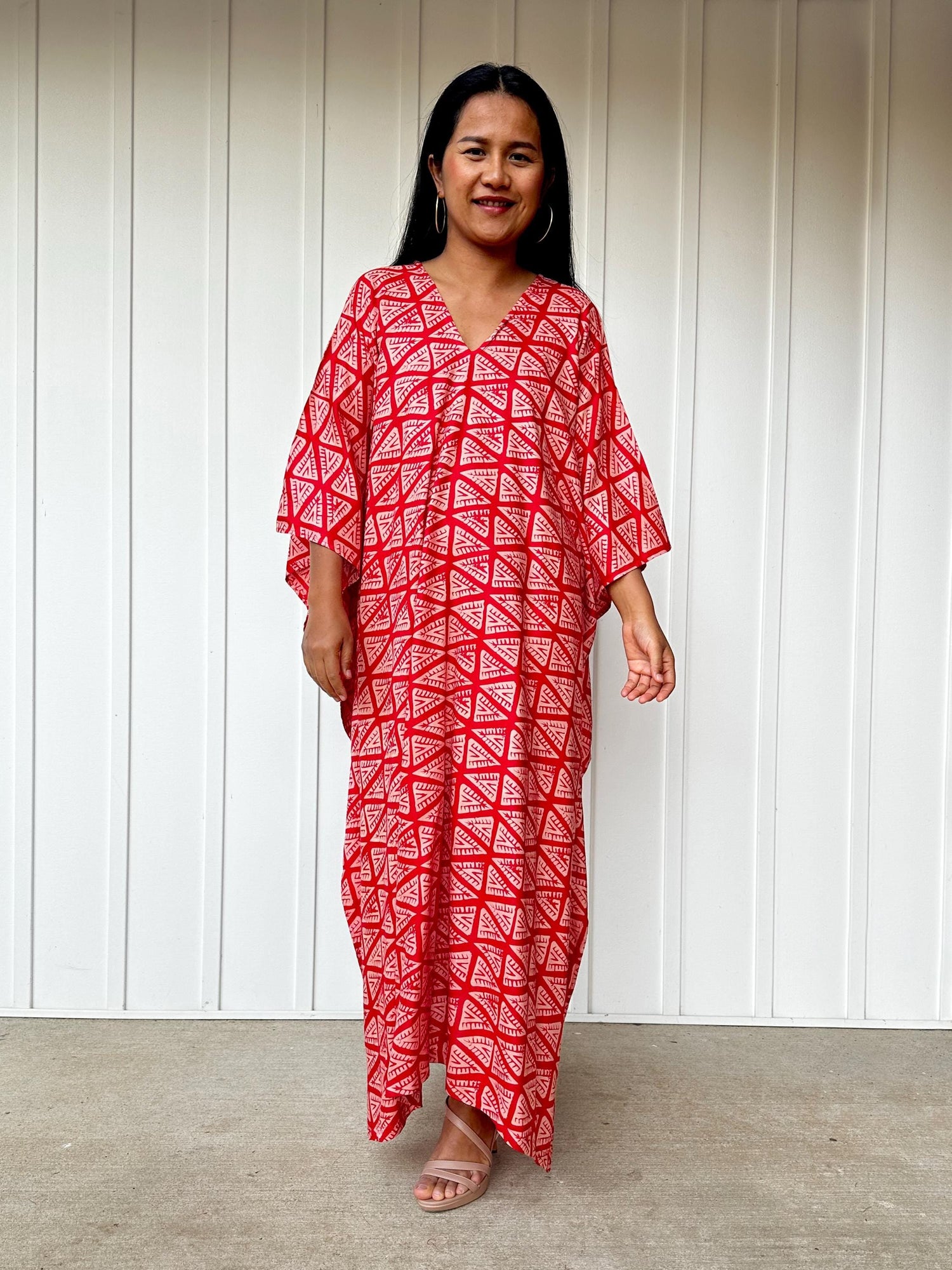 Luna Screenprinted in Red Geometric Pattern