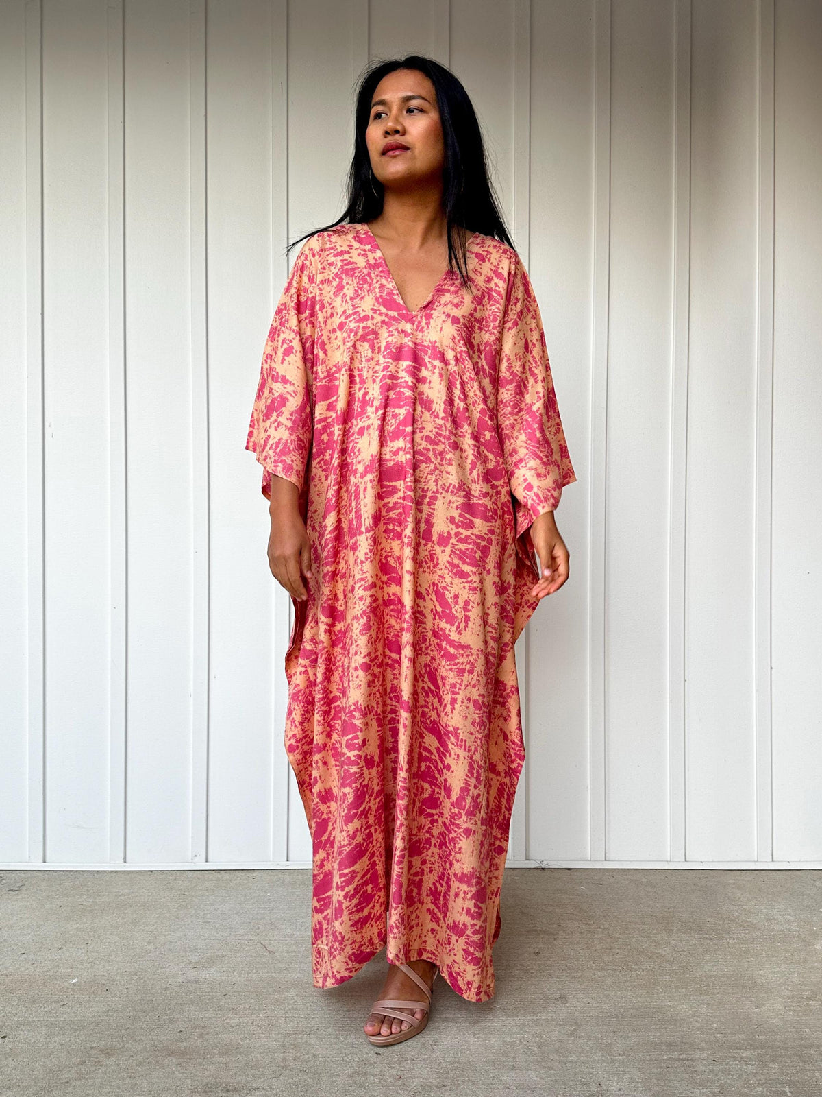 Mala Handworks Luna Splatter Kaftan in Pink and Peach