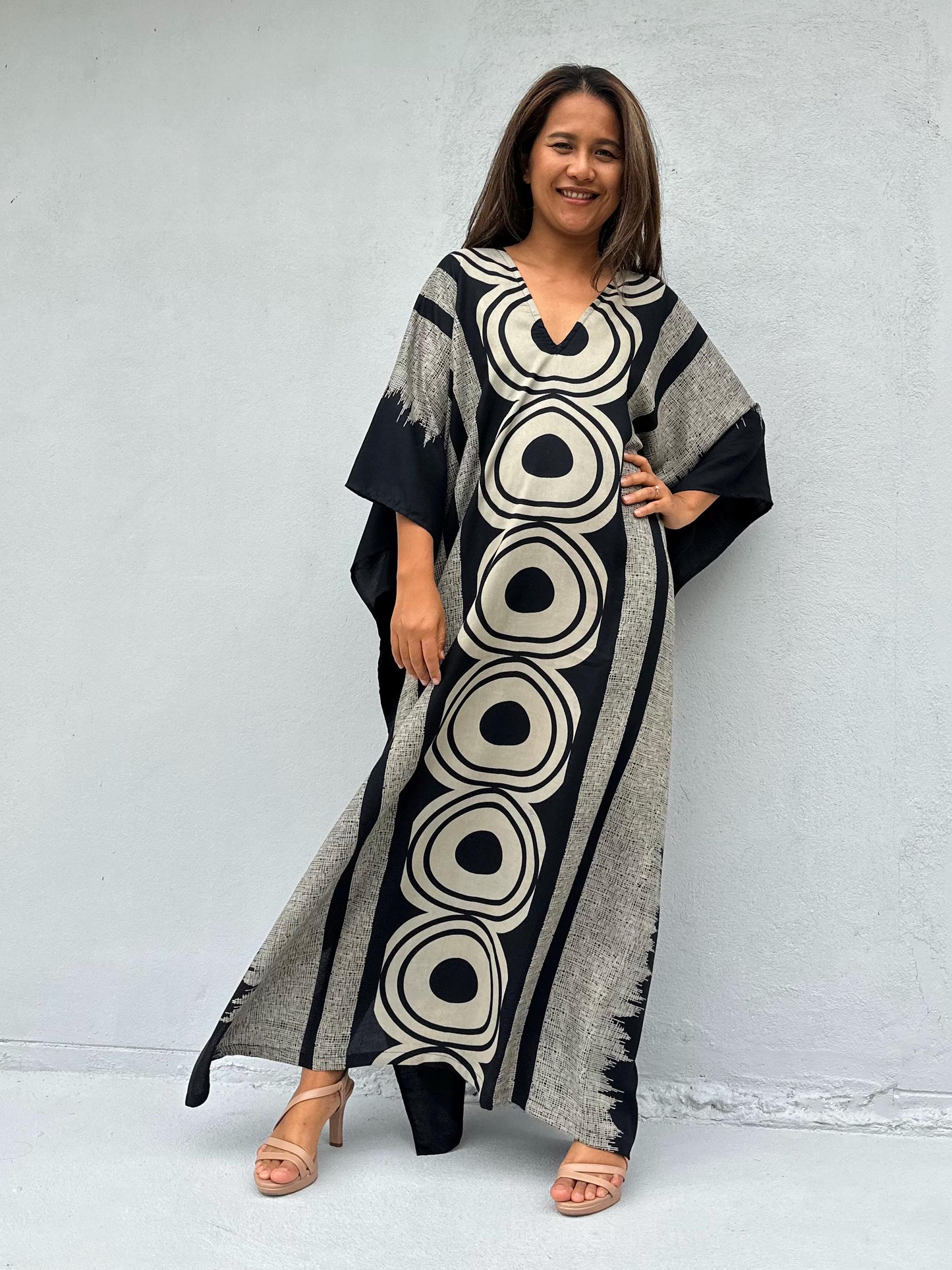 Luna Echoeye Handmade Kaftan in Black & White Tribal Pattern