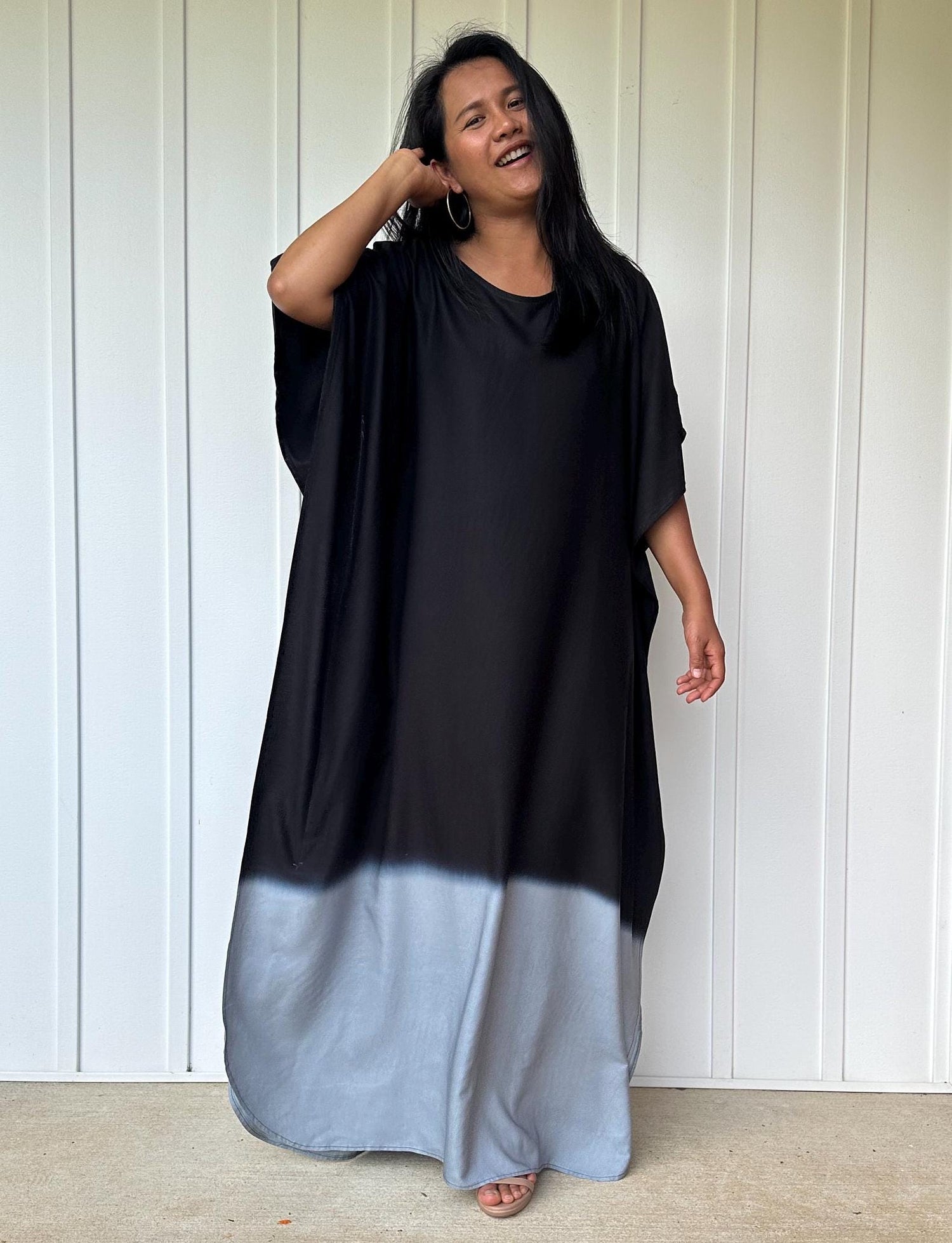 Cora Kaftan in Black and Gray Hand Painted Batik