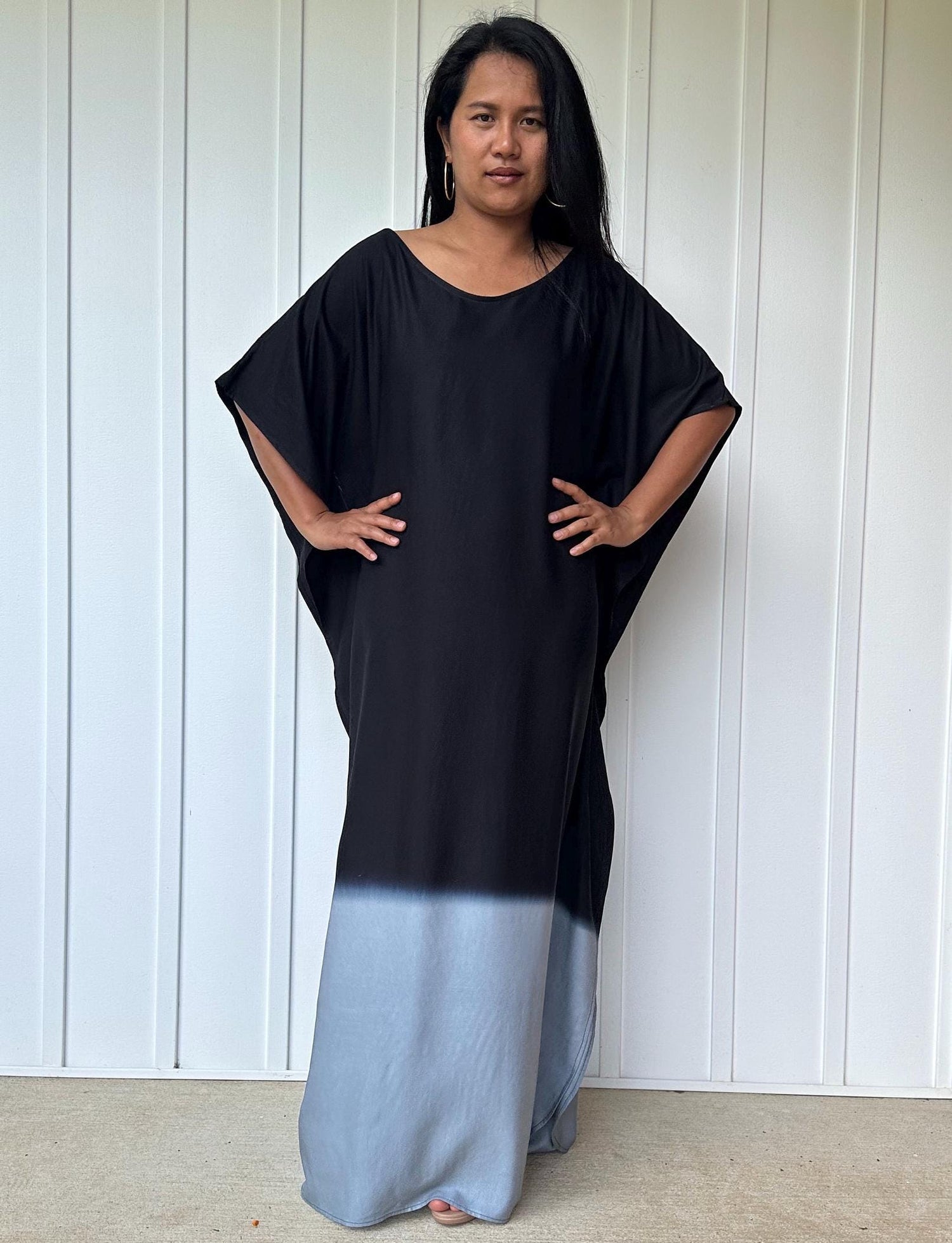 Cora Kaftan in Black and Gray Hand Painted Batik