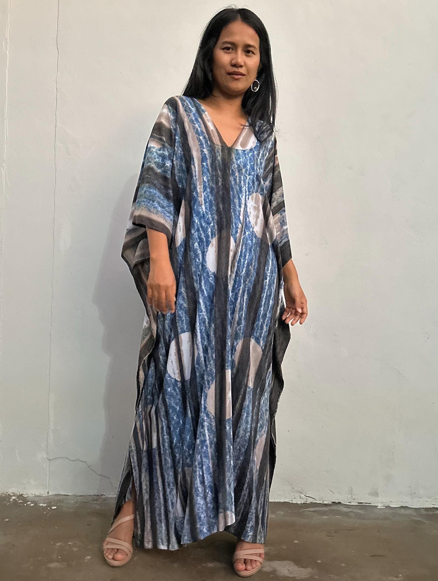 Amina Blueberry blue and Black Abstract Kaftan front view
