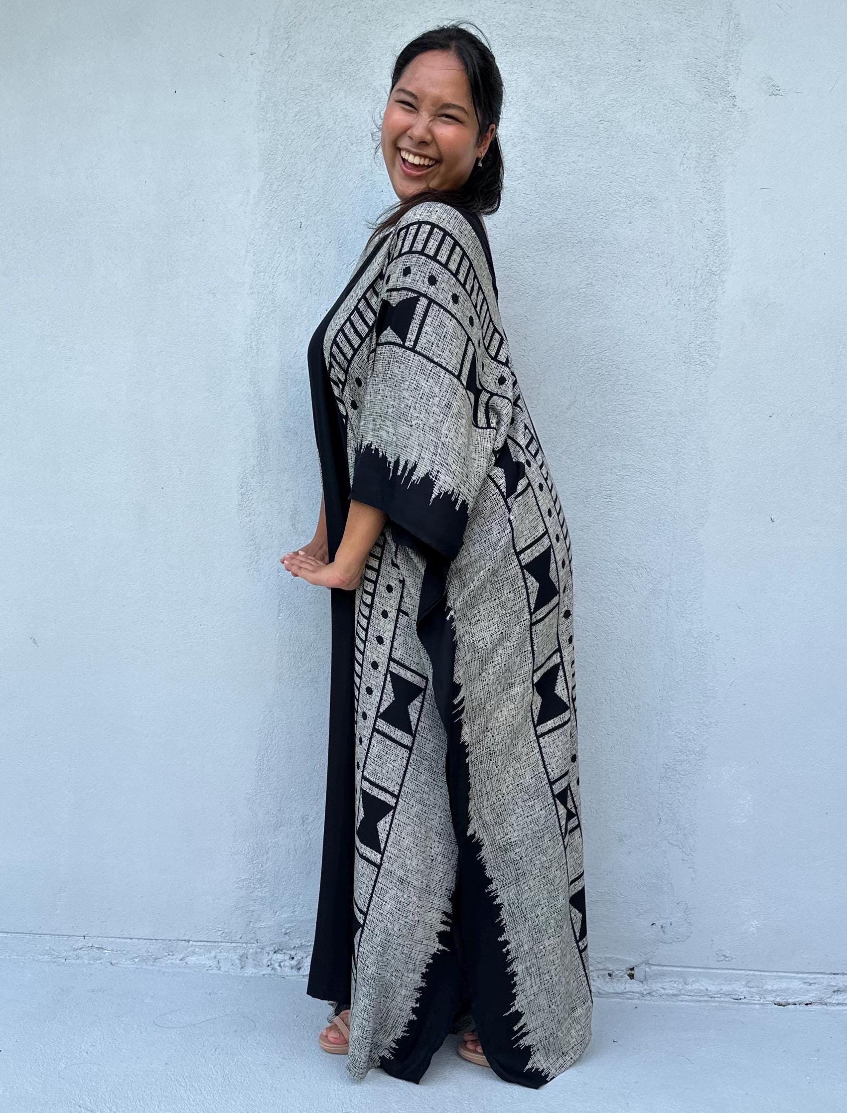 Mala Handworks Luna Glyph Kaftan in Black and Gray