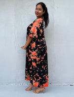 Mala Handworks Alisa Cotton Kaftan in Black & Orange Tie Dye