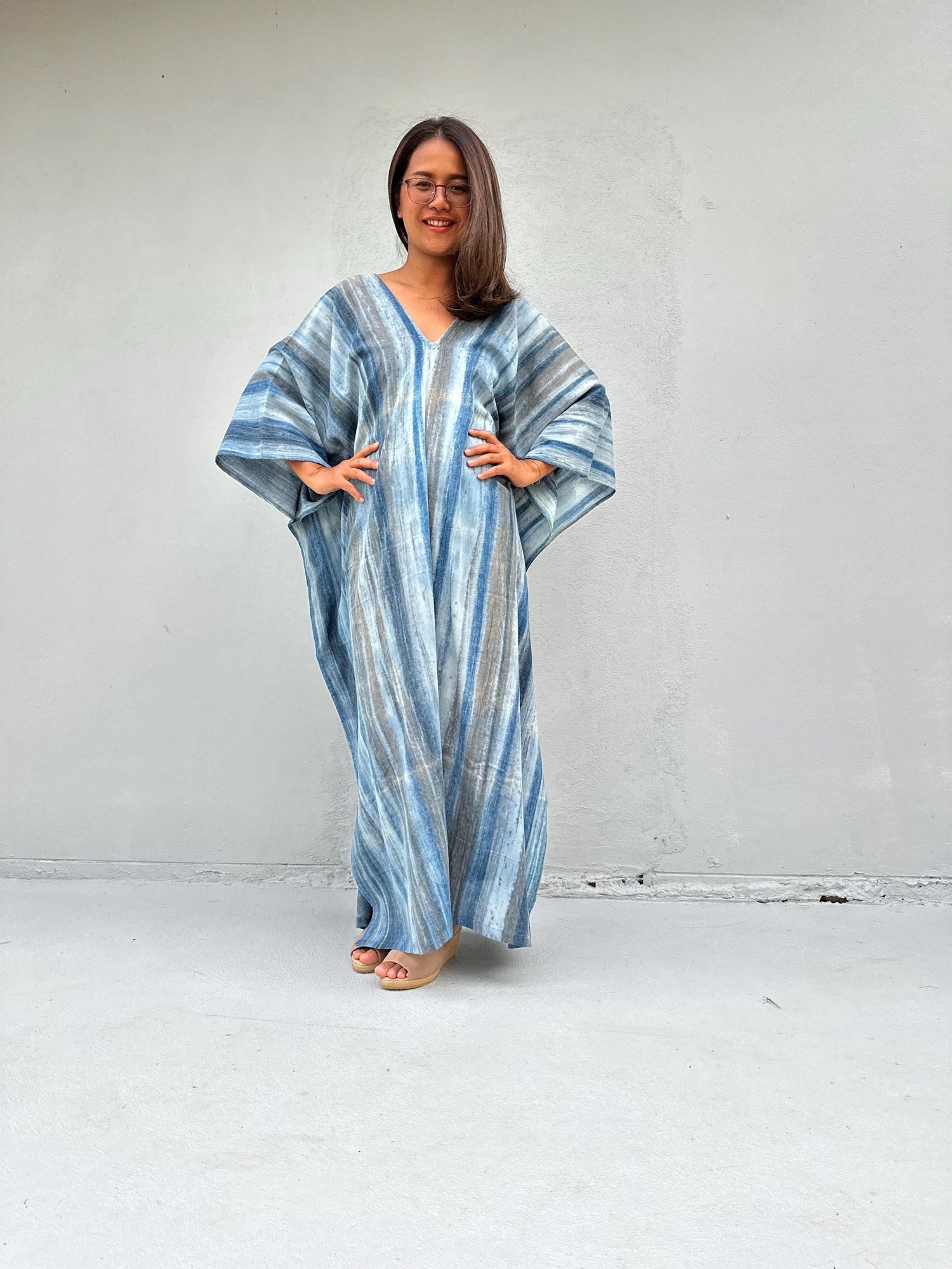 Amina Blue Striped Kaftan front view