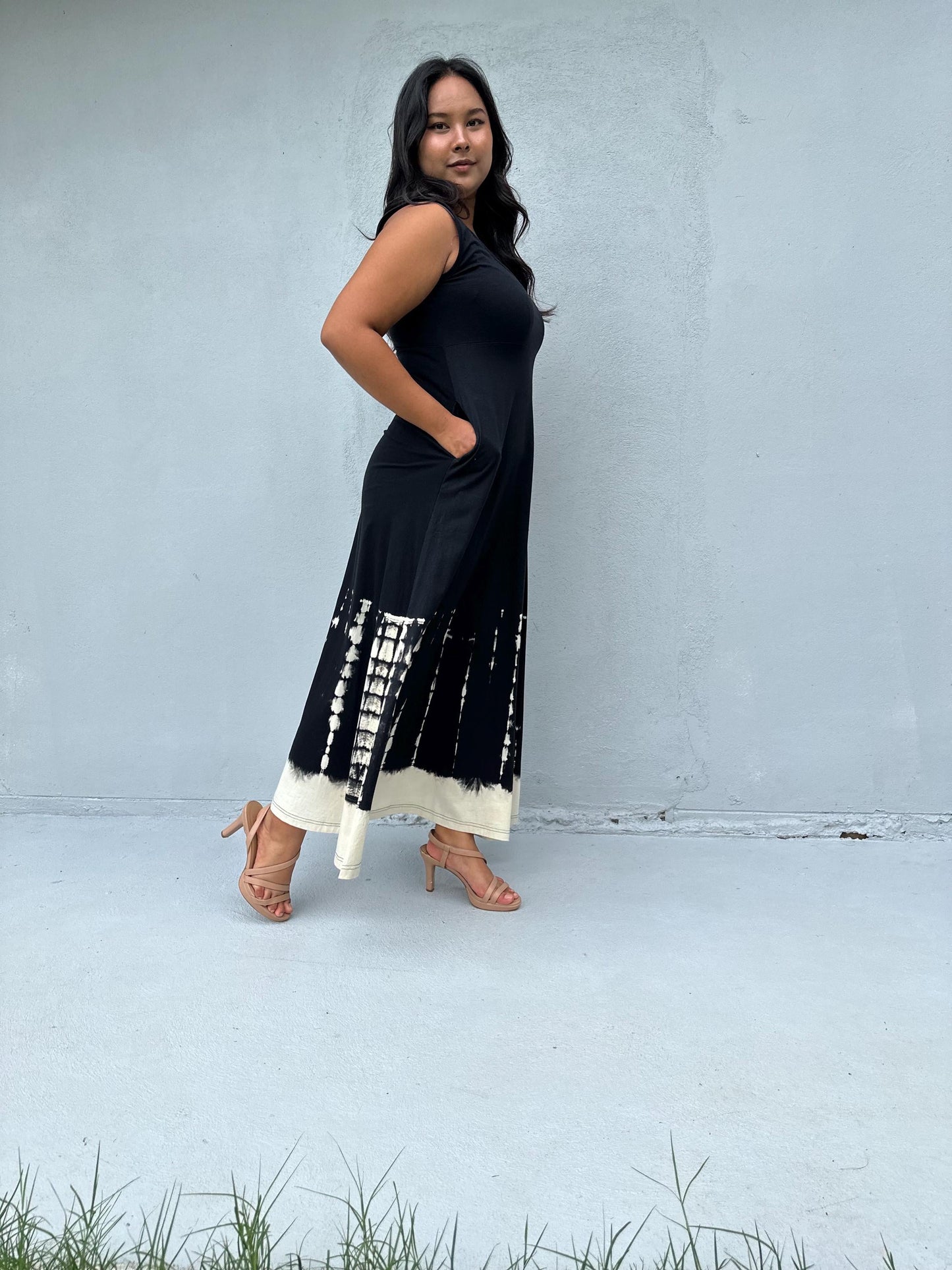 Maya Dress in Black and Rainbow Tie Dye