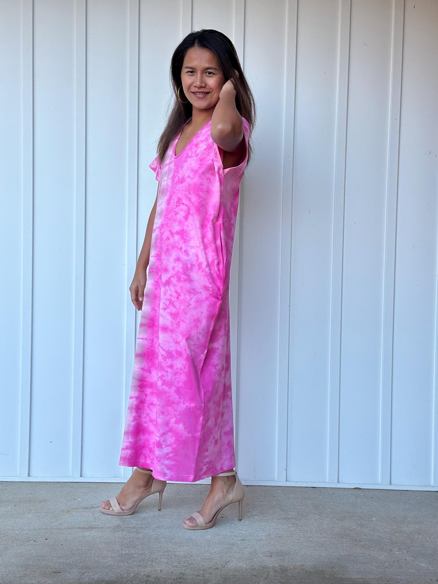 Alisa Petite Cotton Kaftan in Pink Tie Dye