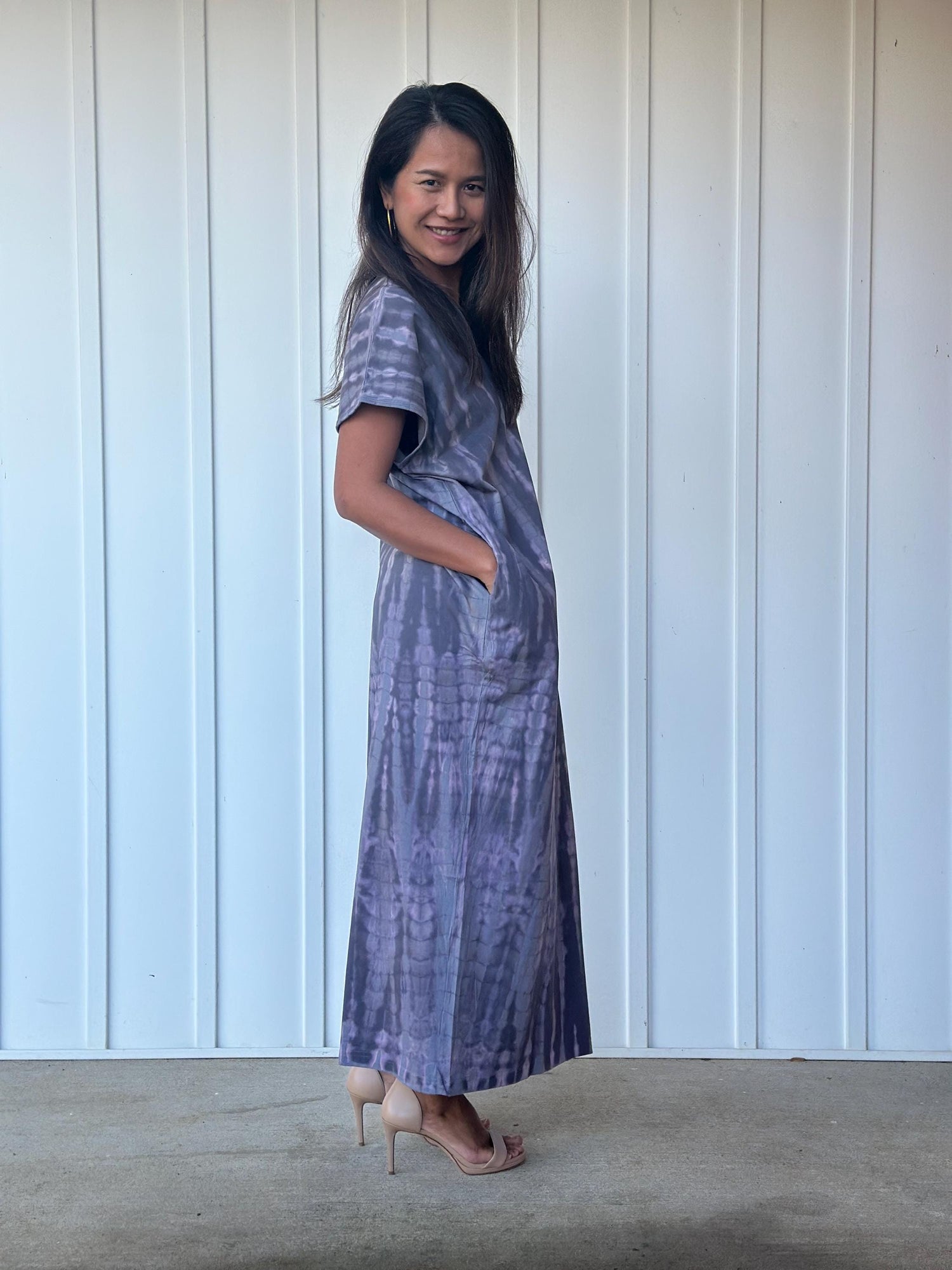 Alisa Petite Cotton Kaftan in Dark Lavender Tie Dye