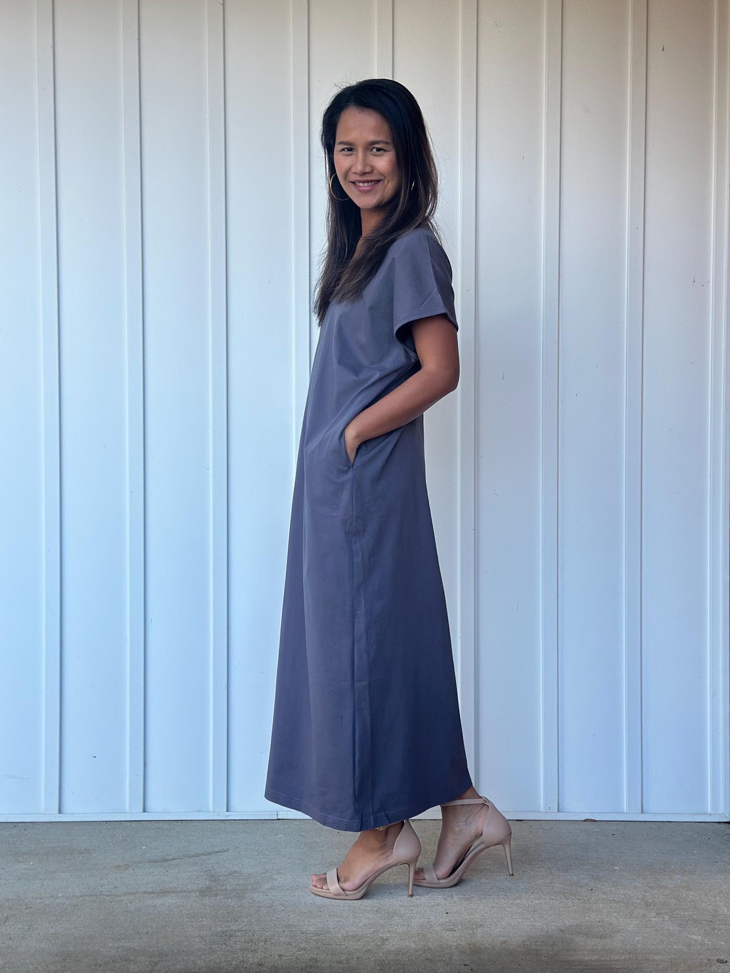 Alisa Petite Cotton Kaftan in Dark Gray