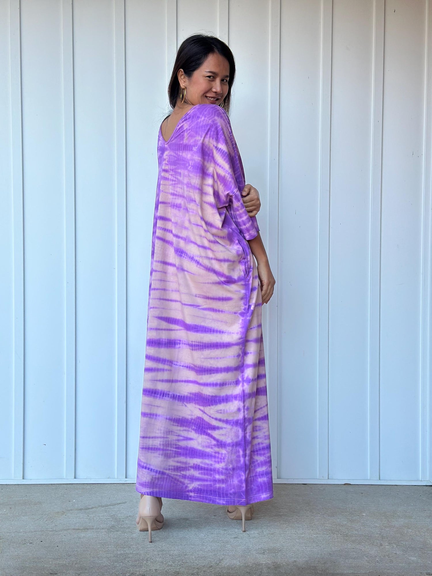 Olivia Cotton Kaftan in Purple Tie Dye