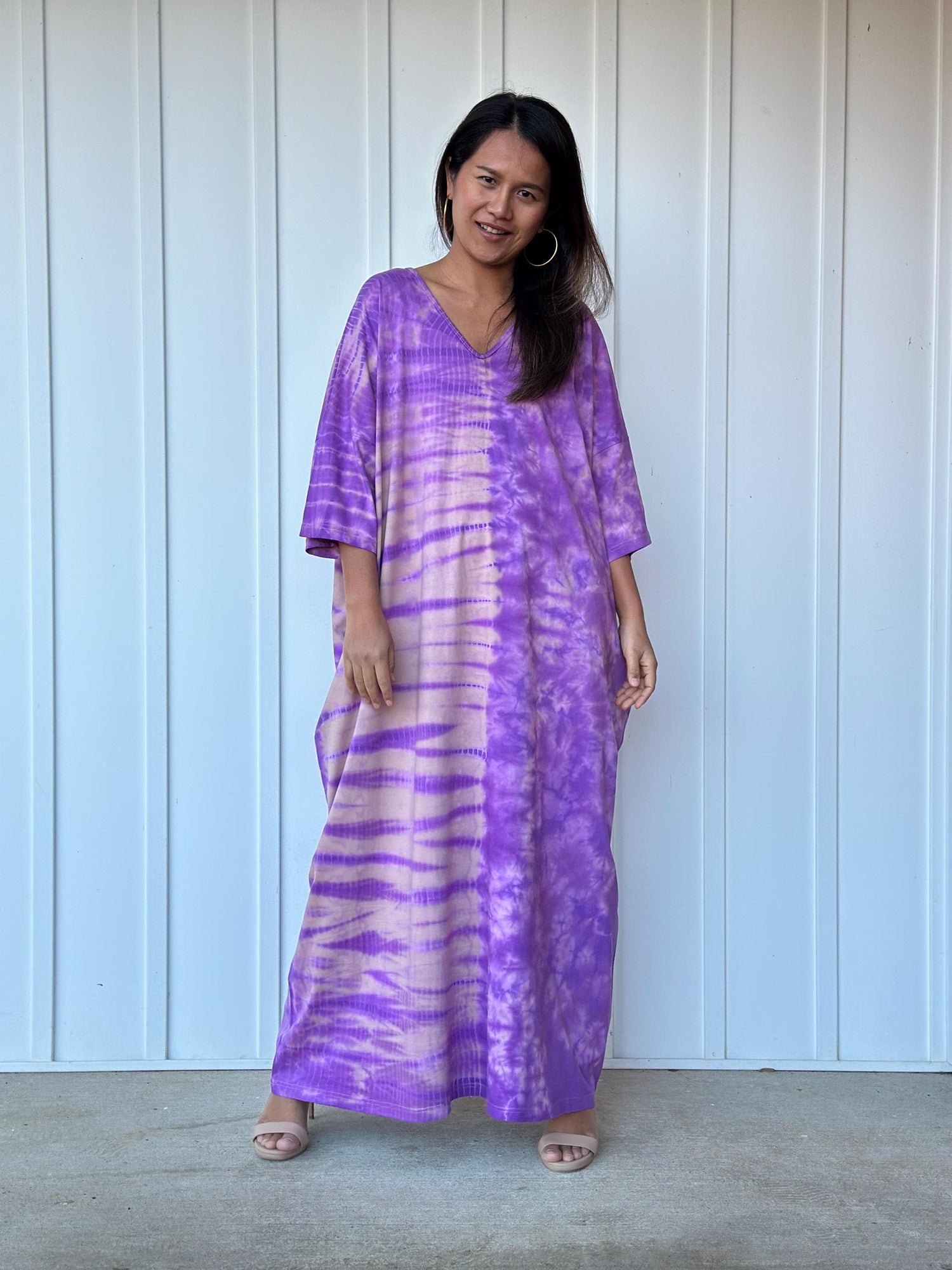 Olivia Purple Tie Dye Kaftan front view