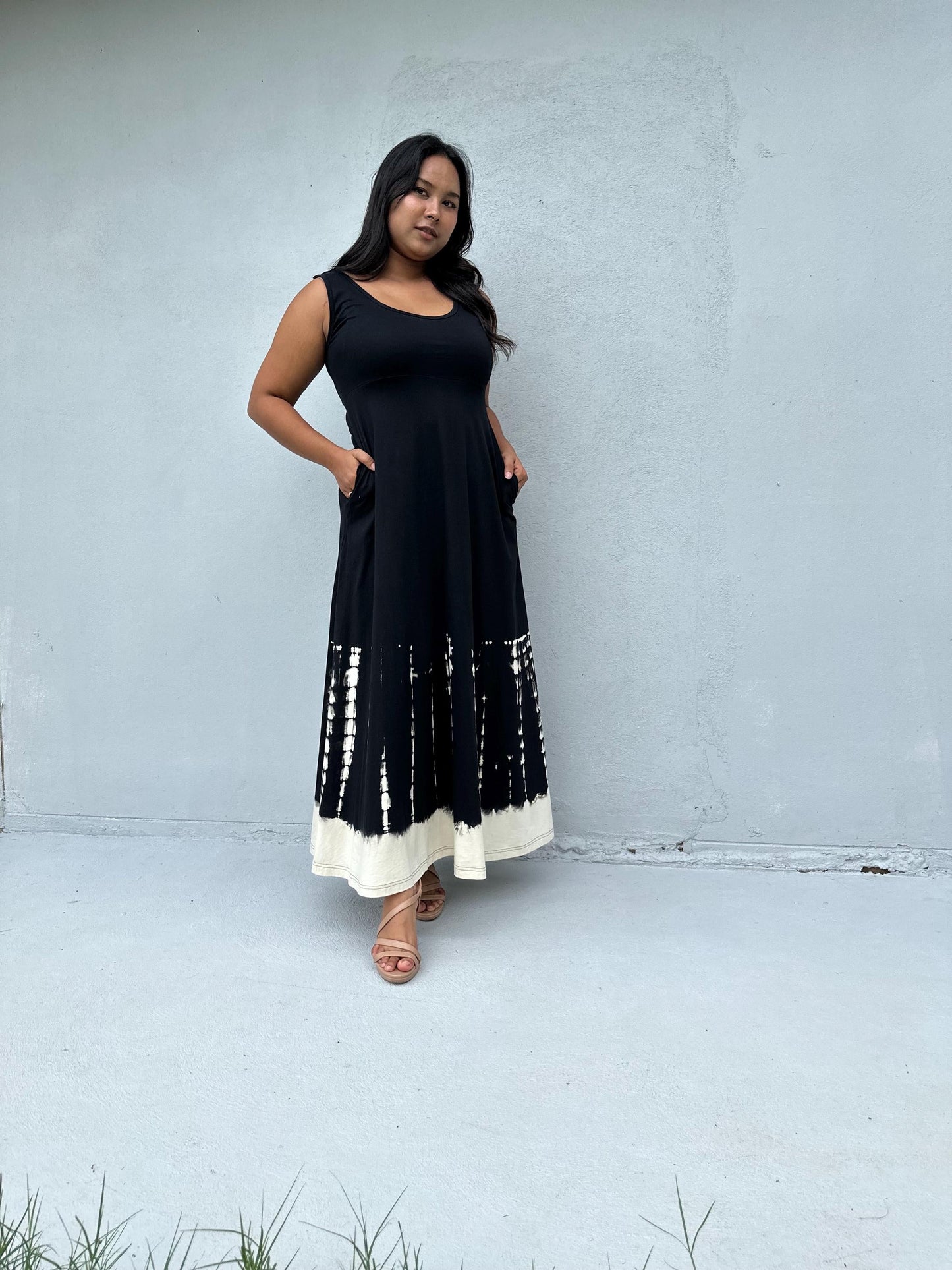 Maya Dress in Black and Rainbow Tie Dye
