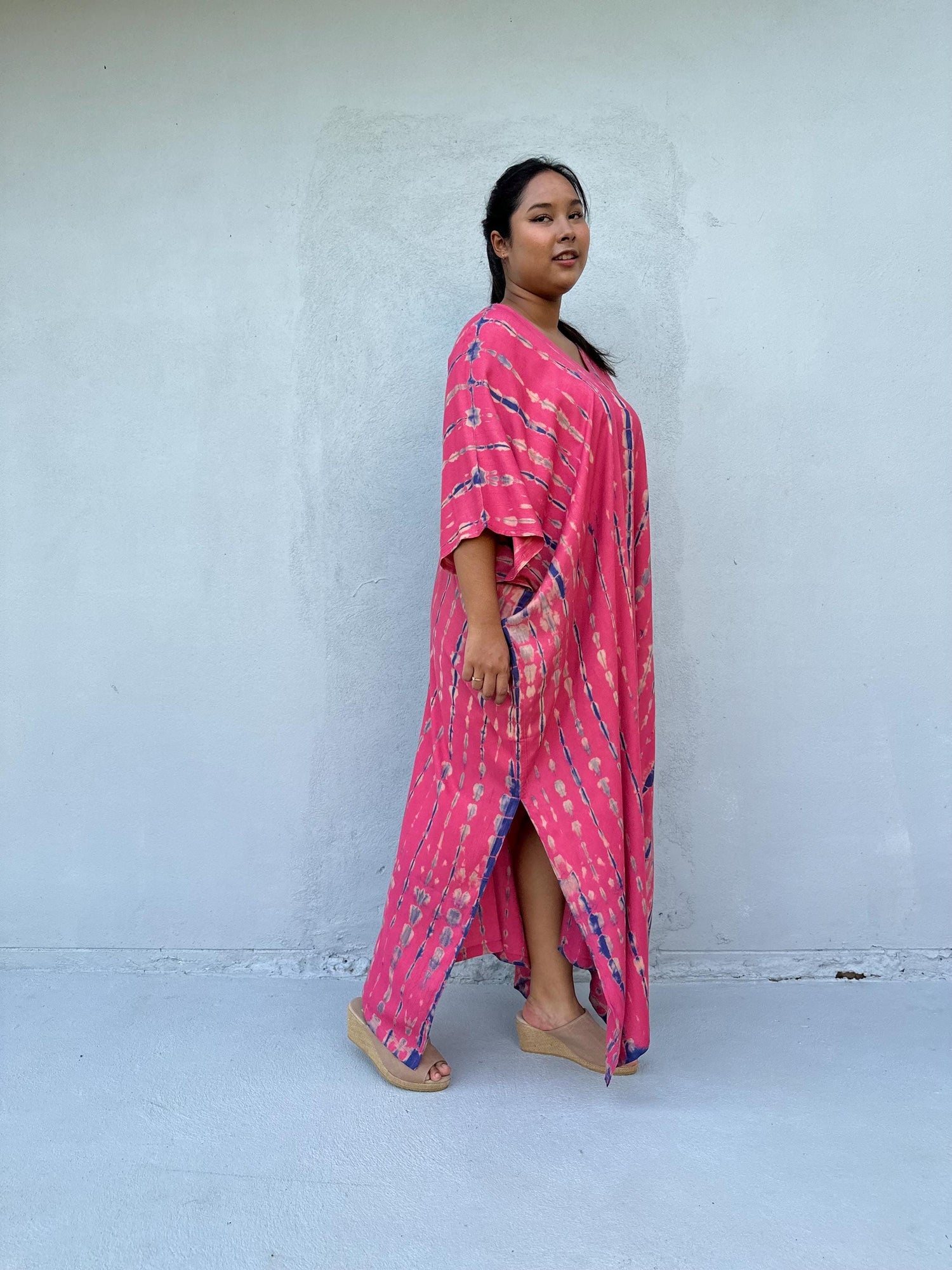 Camila Kaftan in Fuchsia & Blue Tie Dye