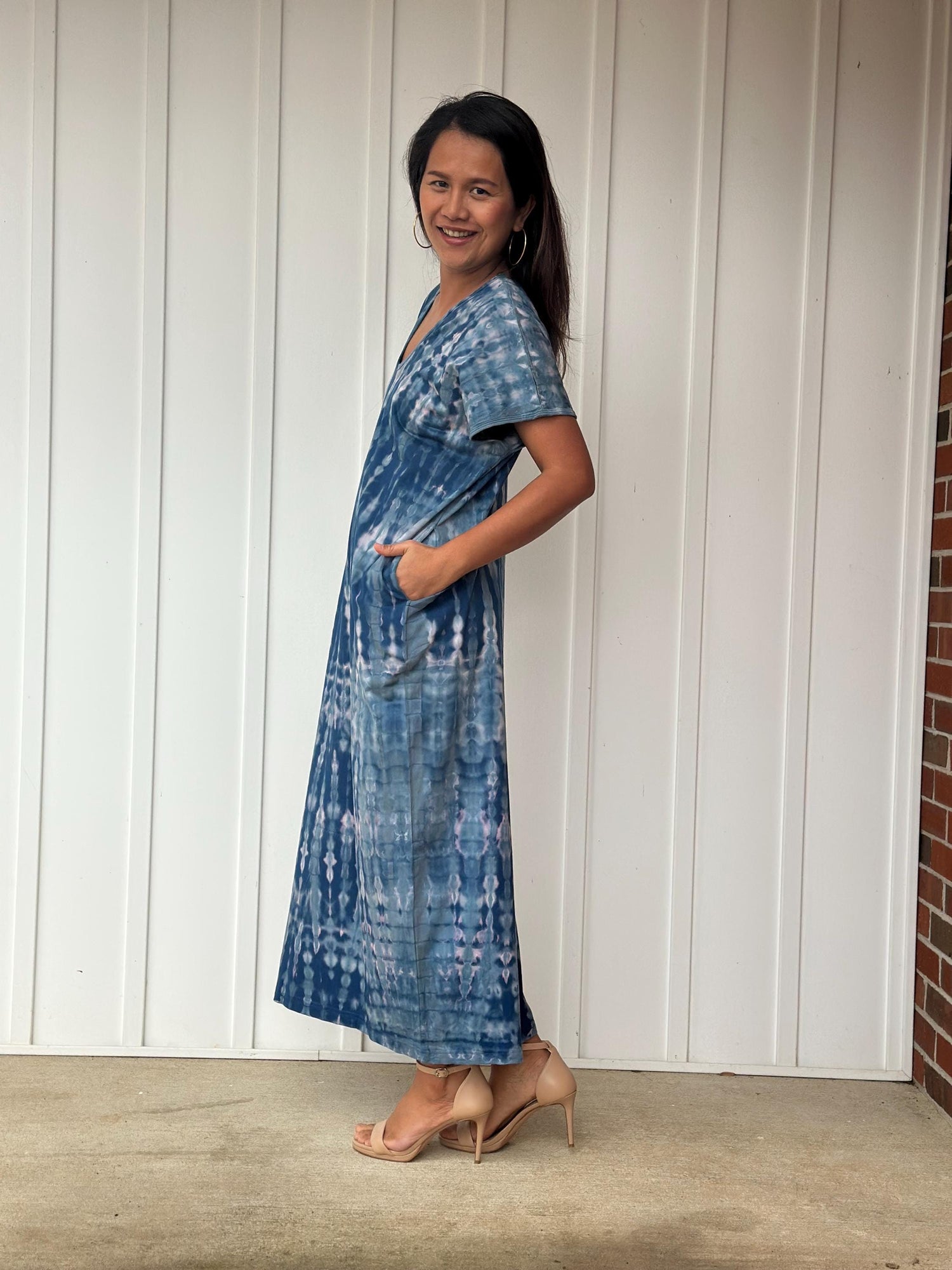 Alisa Petite Cotton Kaftan in Azure Tie Dye