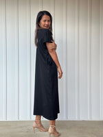 Mala Handworks Alisa Petite Cotton Kaftan in Black with Hand-Painted Tiger