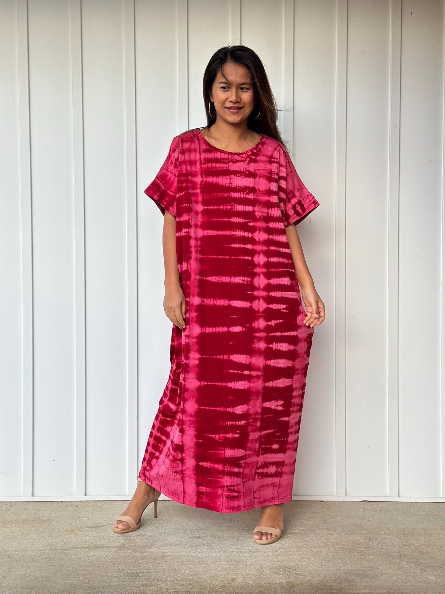 Alice Jersey Cotton Kaftan in Red and Pink Tie Dye
