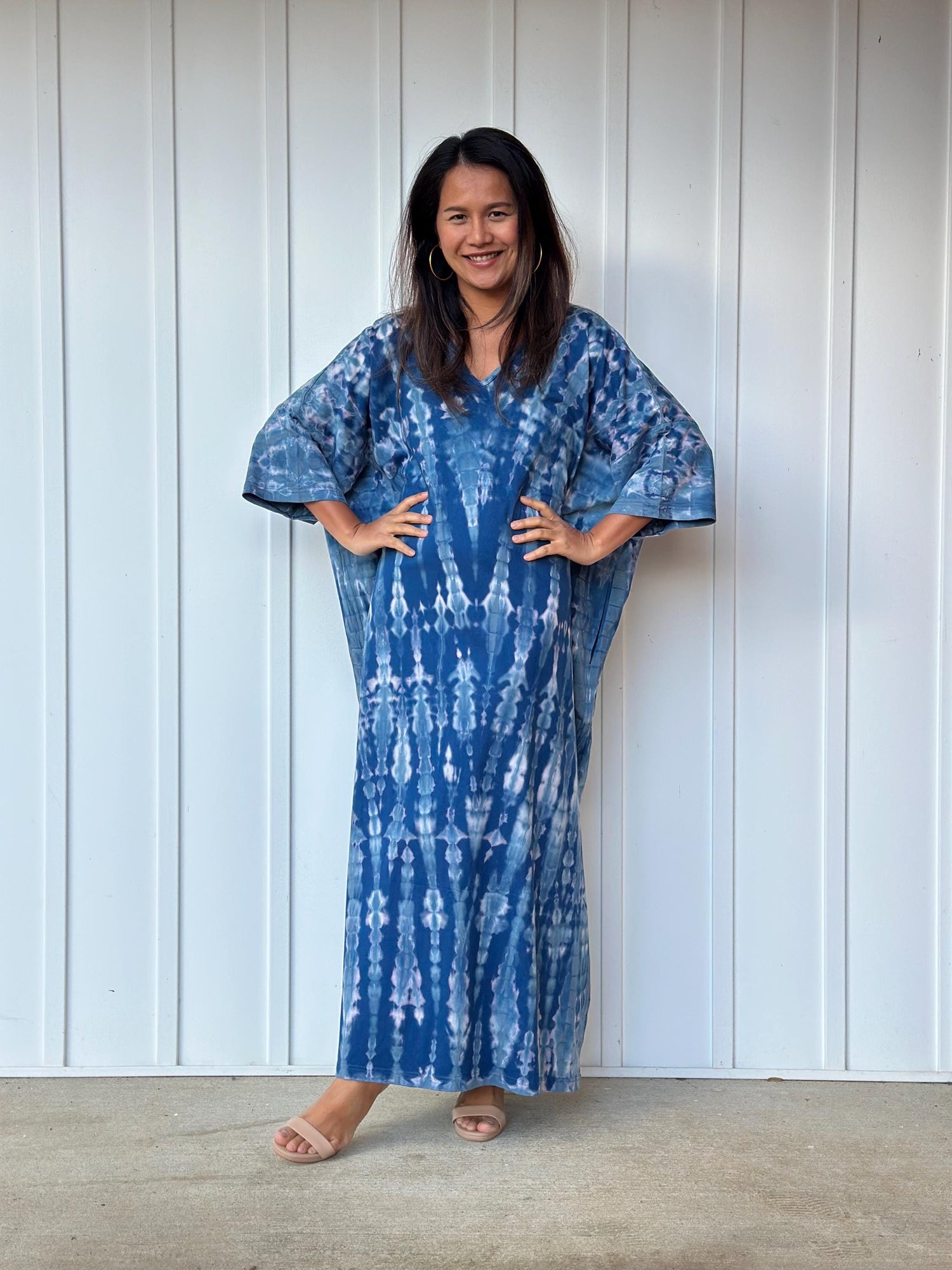 Olivia Cotton Kaftan in Blue Tie Dye