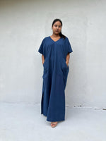 Mala Handworks Daria Hand-Woven Cotton Kaftan in Navy