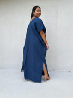 Mala Handworks Daria Hand-Woven Cotton Kaftan in Navy