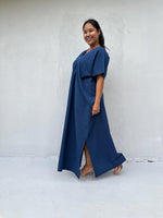 Mala Handworks Daria Hand-Woven Cotton Kaftan in Navy