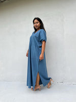 Mala Handworks Daria Hand-Woven Cotton Kaftan in Blue