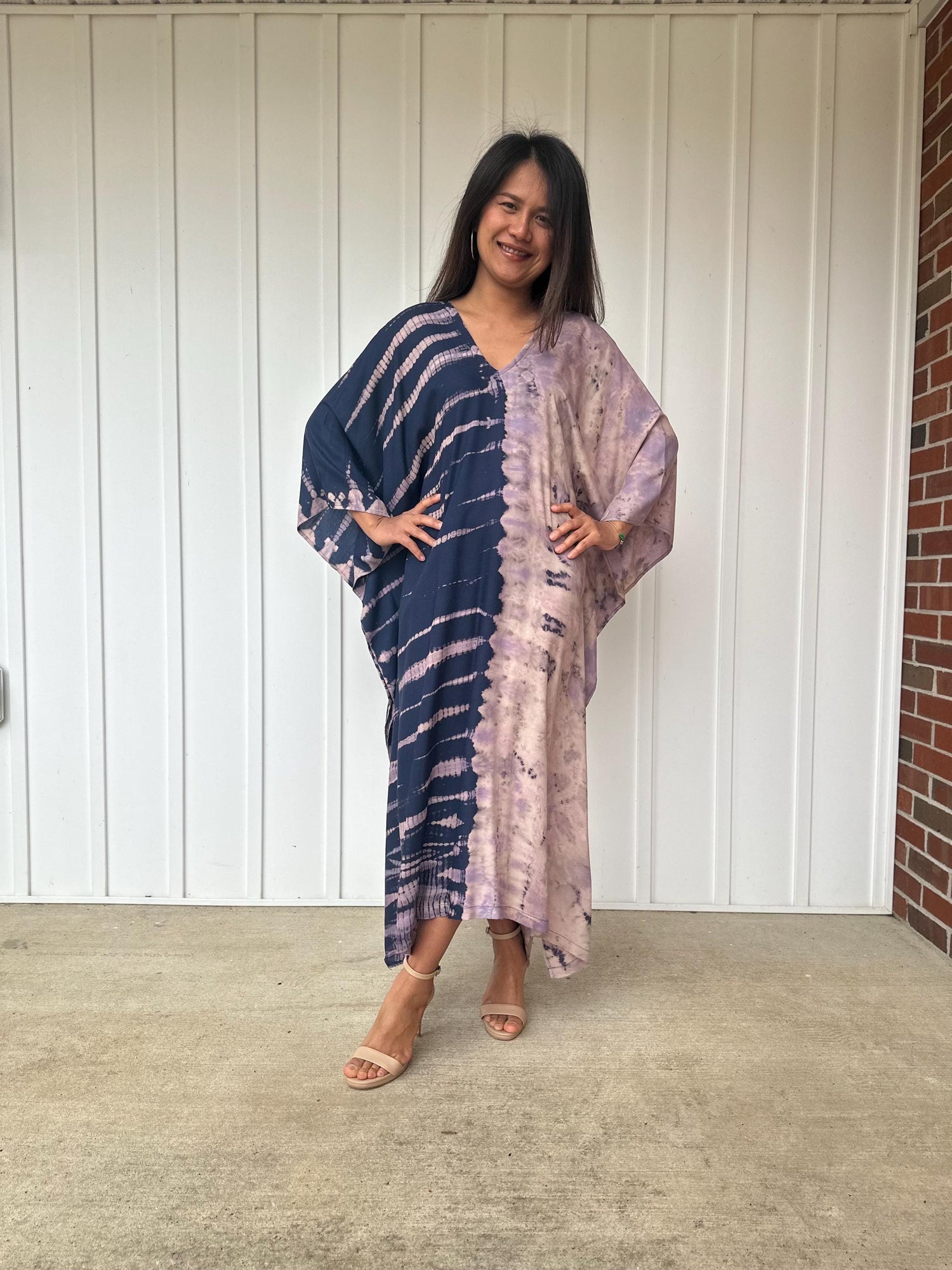 Mala Kaftan in Mauve & Navy Tie Dye