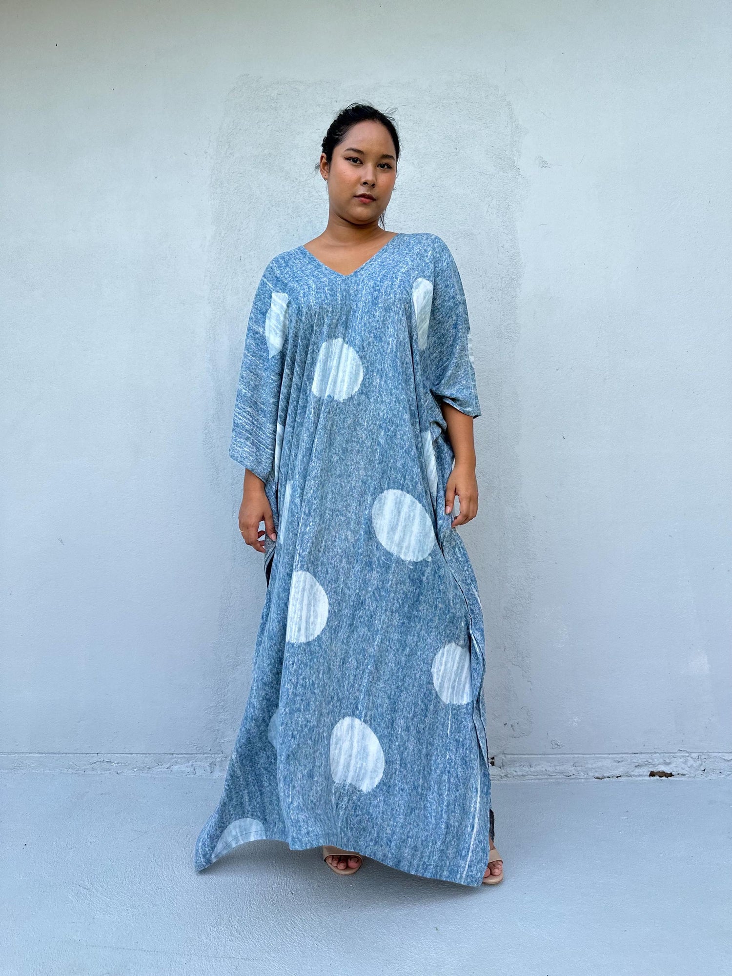 Amina Mist Polka Dot Kaftan front view