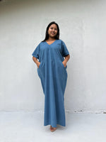 Mala Handworks Daria Hand-Woven Cotton Kaftan in Blue